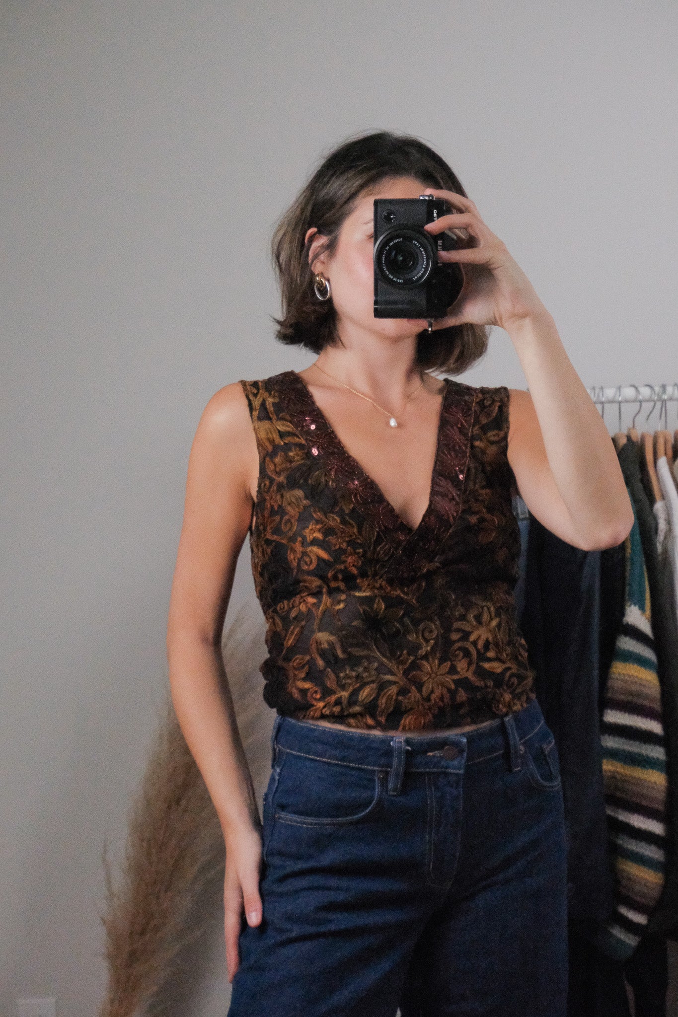 Made in USA x Vintage x Mesh/Velvet/Sequins Tank (M)