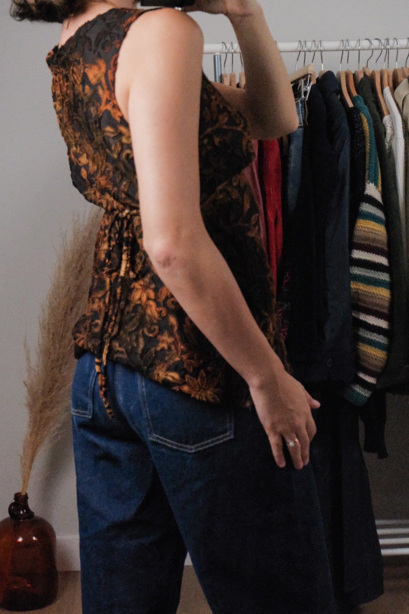 Made in USA x Vintage x Mesh/Velvet/Sequins Tank (M)