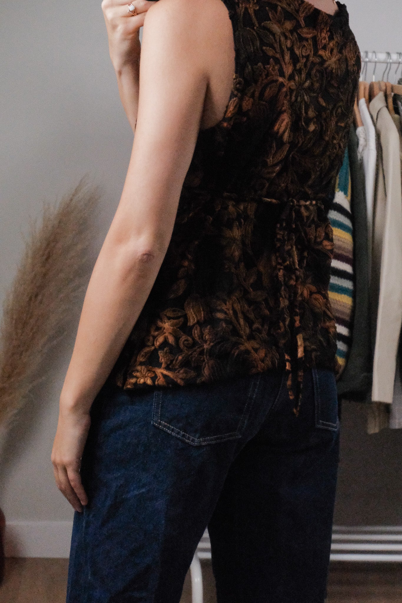 Made in USA x Vintage x Mesh/Velvet/Sequins Tank (M)