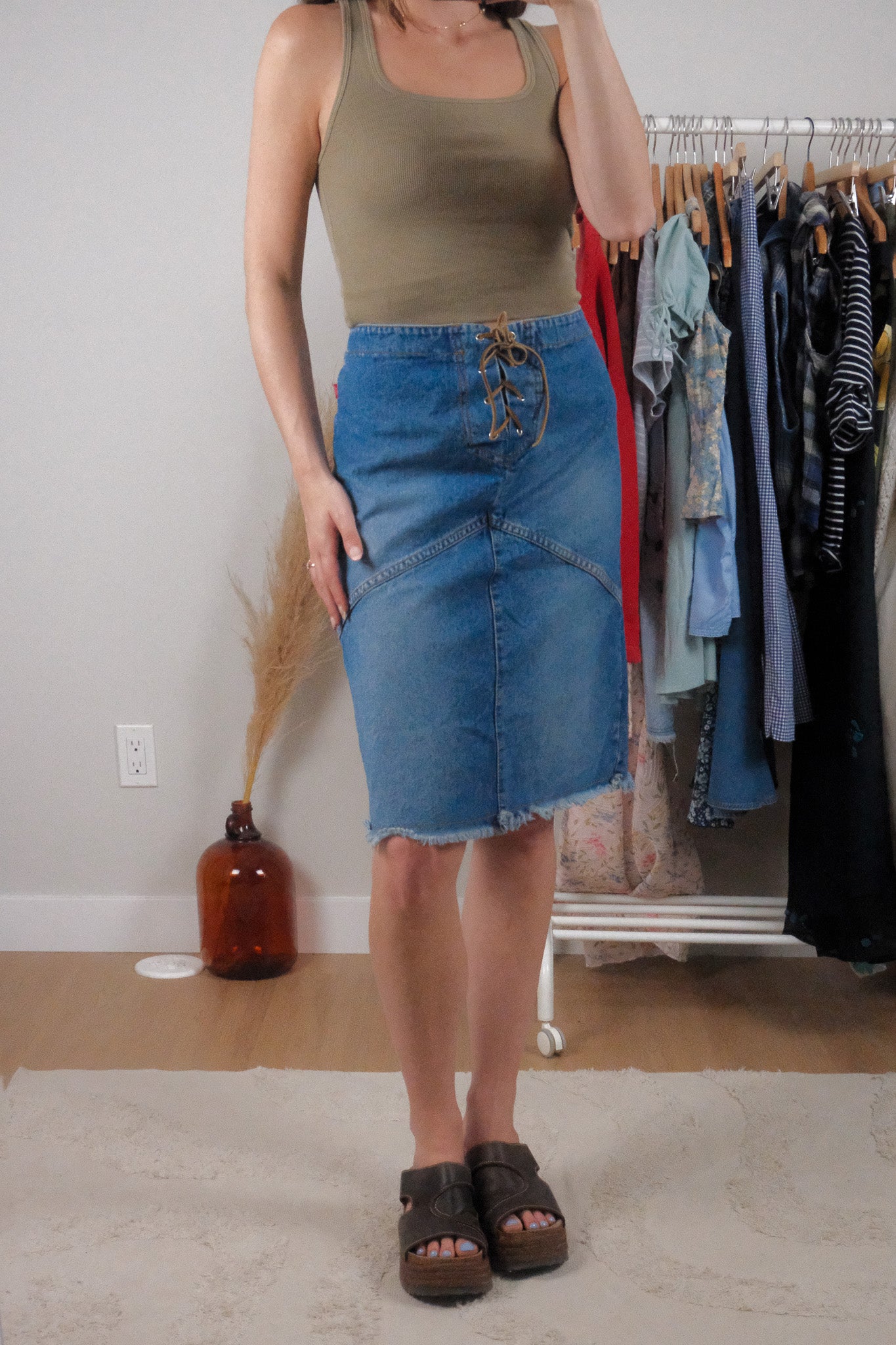 Made in USA x Vintage x Denim Midi Skirt (8/10)