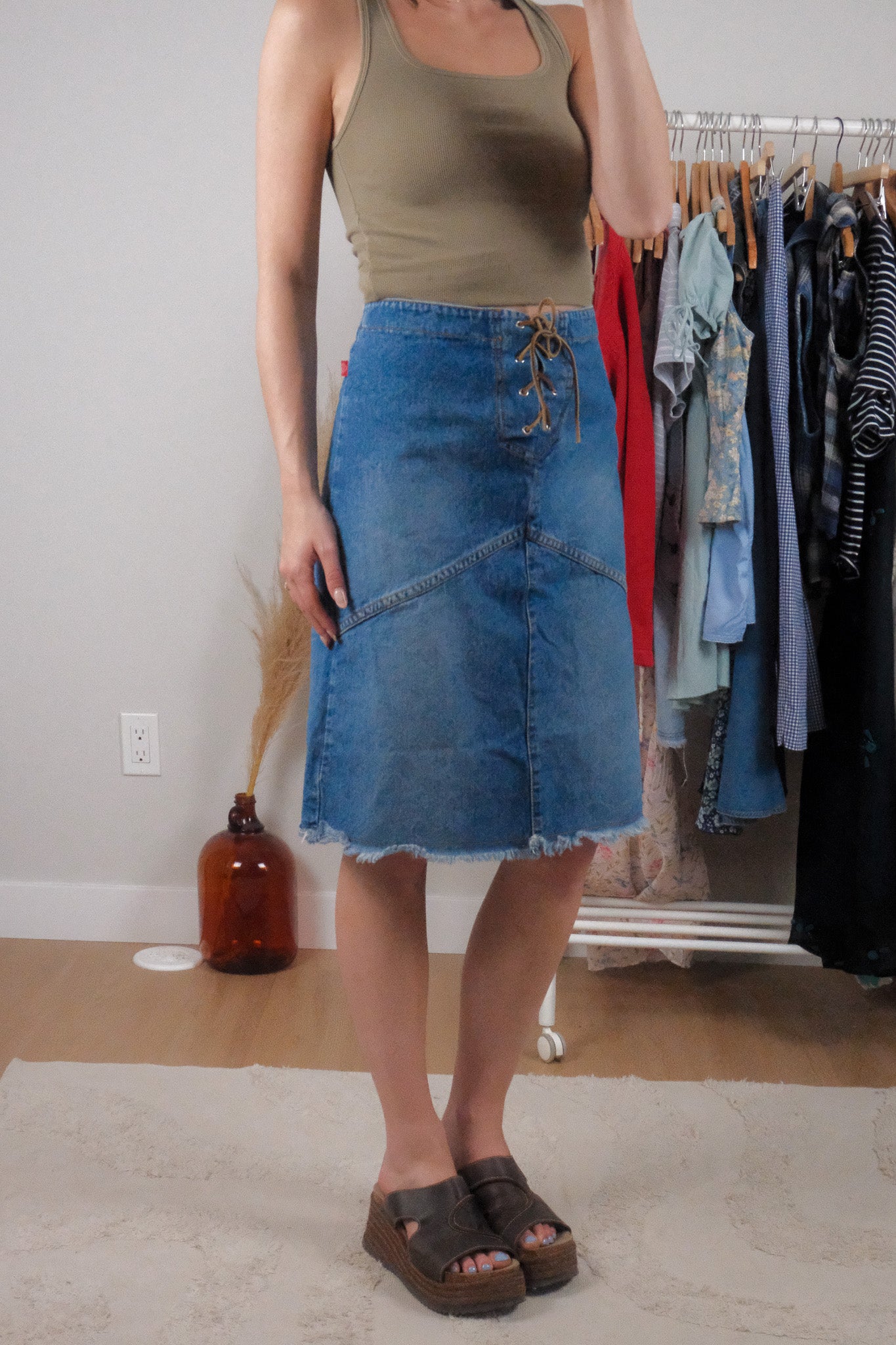 Made in USA x Vintage x Denim Midi Skirt (8/10)