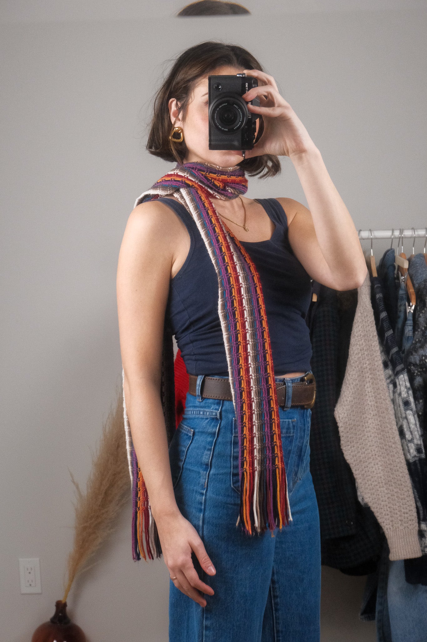 Vintage x Multicolour Striped Skinny Scarf