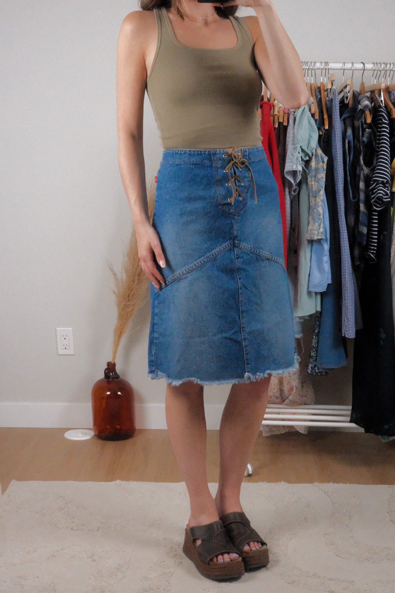 Made in USA x Vintage x Denim Midi Skirt (8/10)