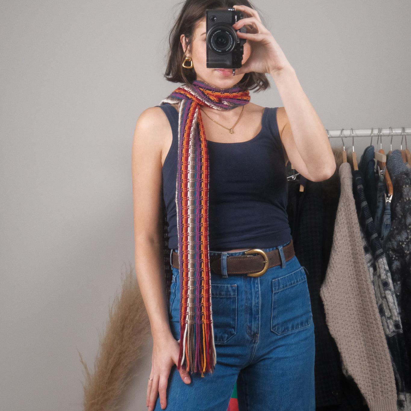Vintage x Multicolour Striped Skinny Scarf