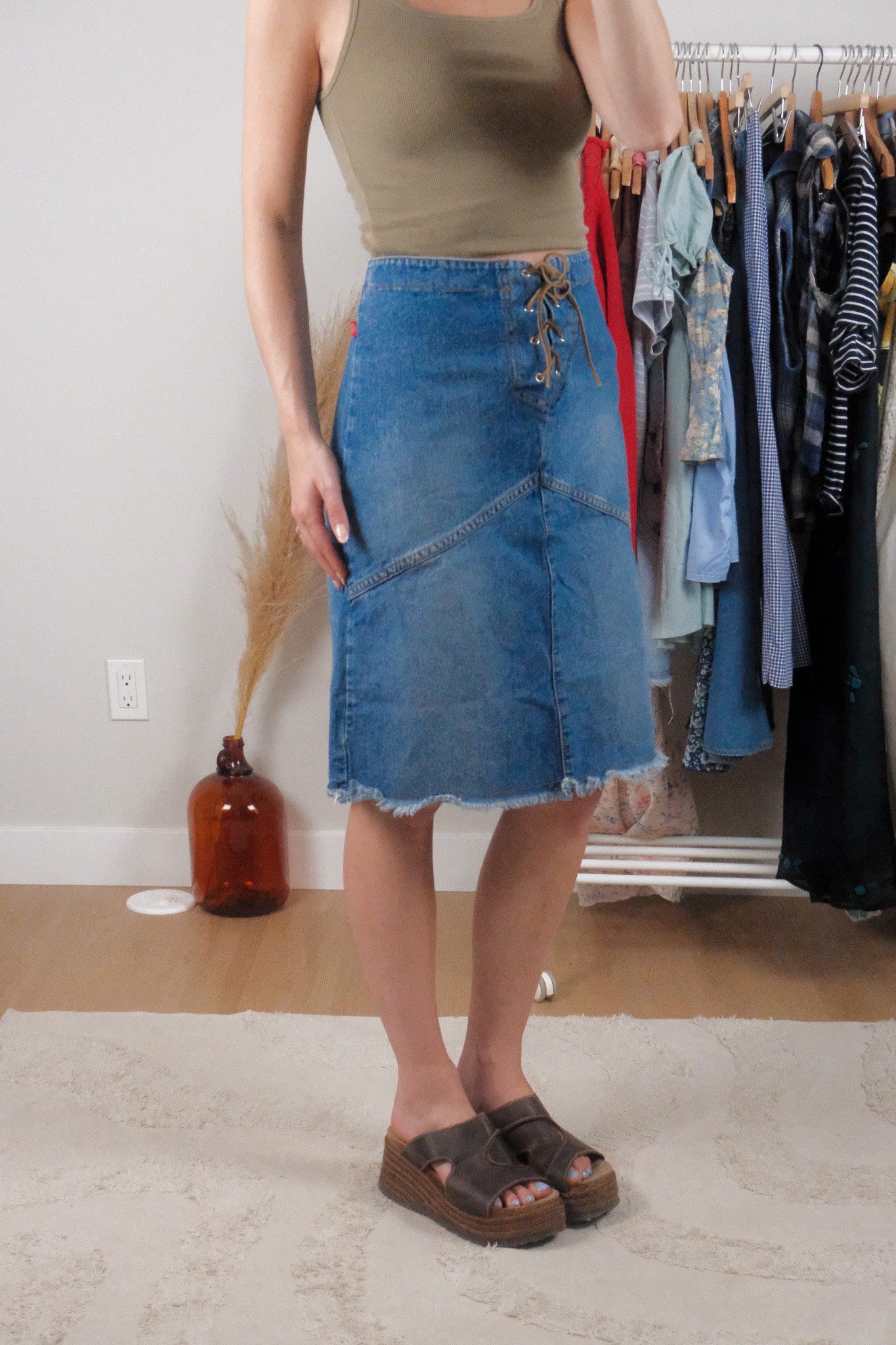 Made in USA x Vintage x Denim Midi Skirt (8/10)