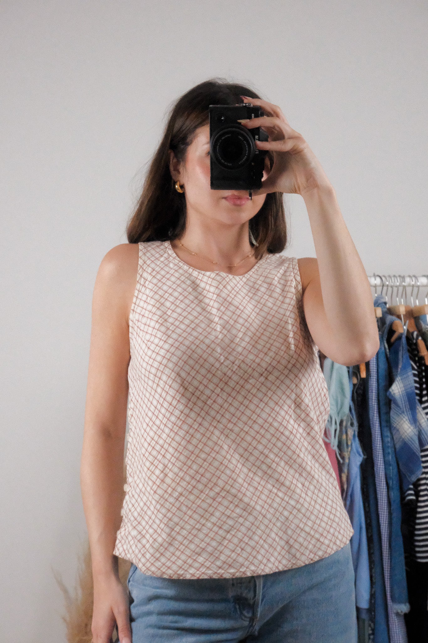 Vintage x Cotton Plaid Side Button Tank (S)