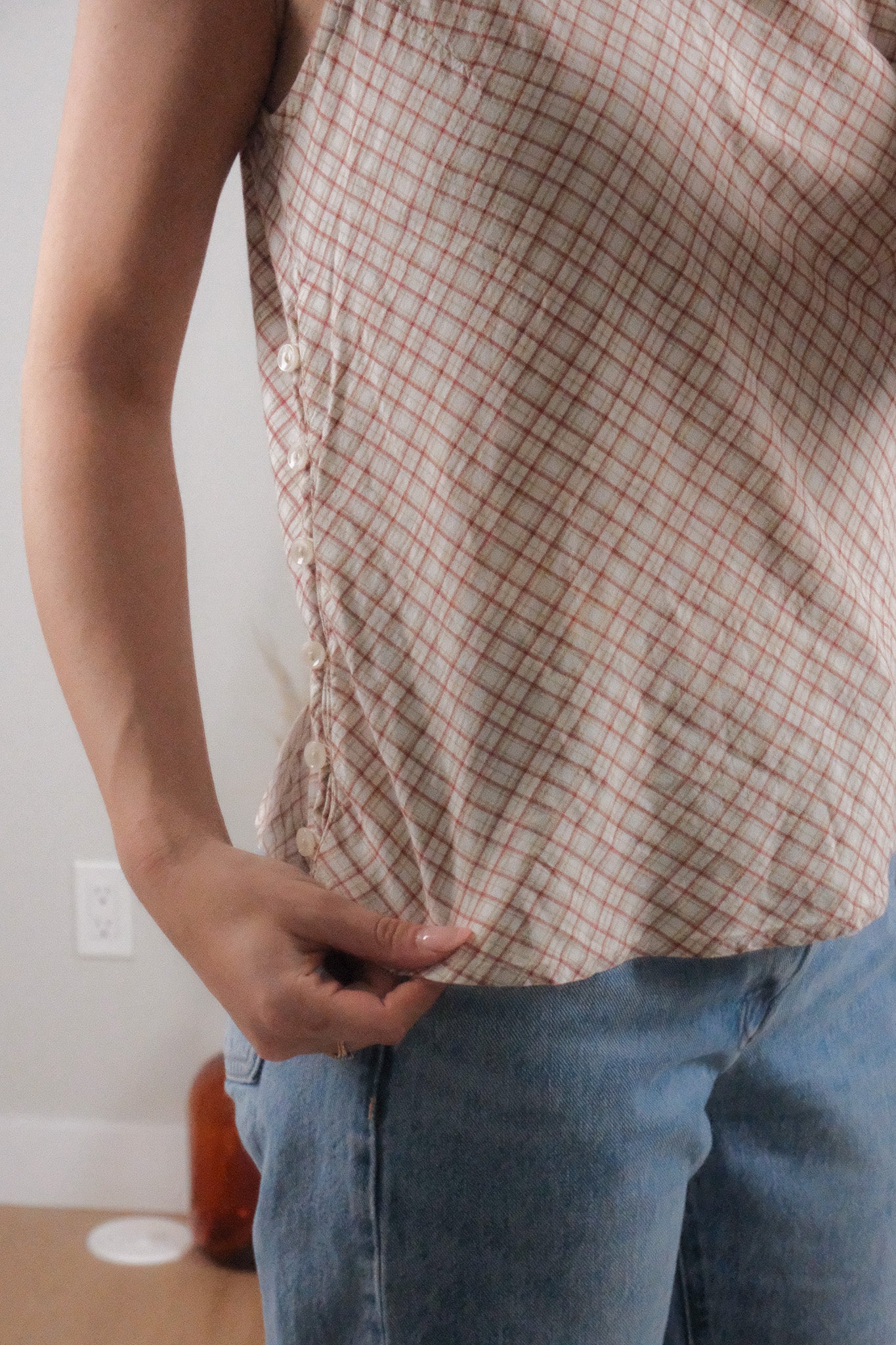 Vintage x Cotton Plaid Side Button Tank (S)