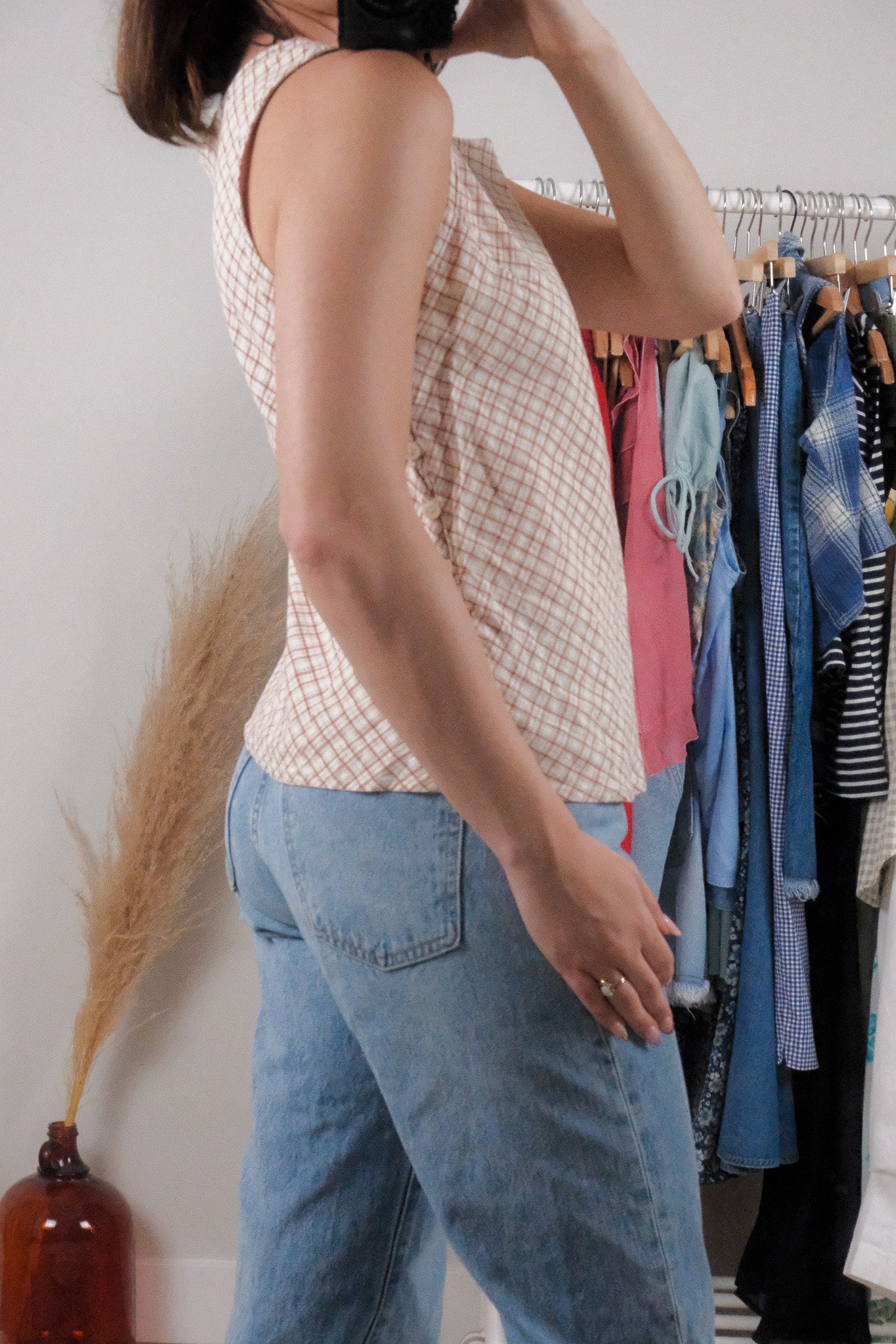 Vintage x Cotton Plaid Side Button Tank (S)