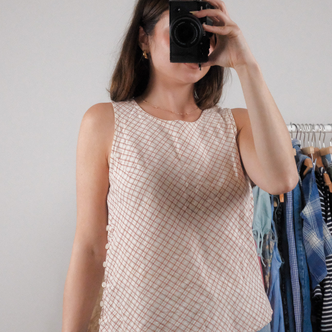 Vintage x Cotton Plaid Side Button Tank (S)