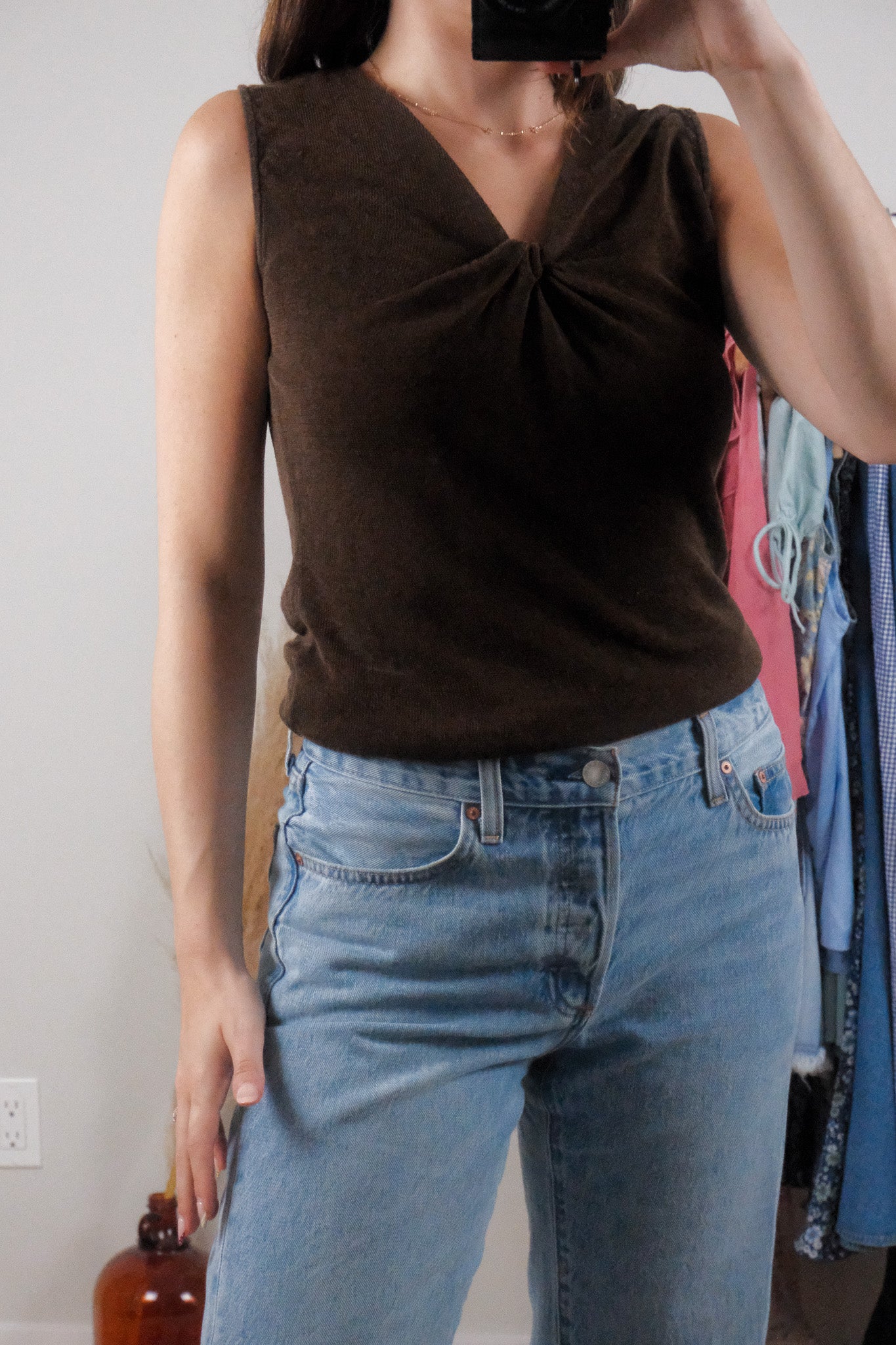 Linen Blend x Twist Knit Tank Top (S)