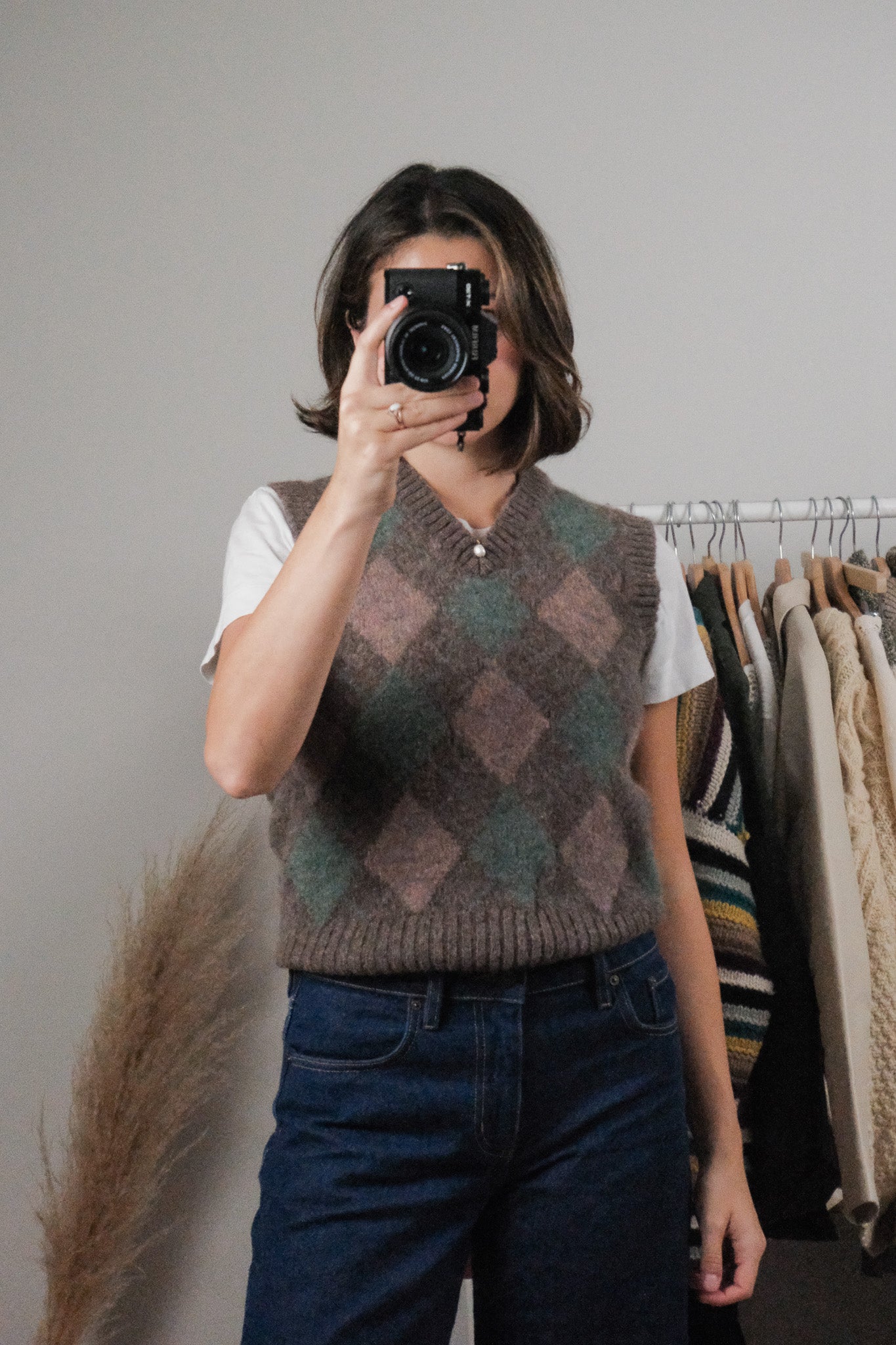 Vintage x Wool Blend Argyle Sweater Vest (S)