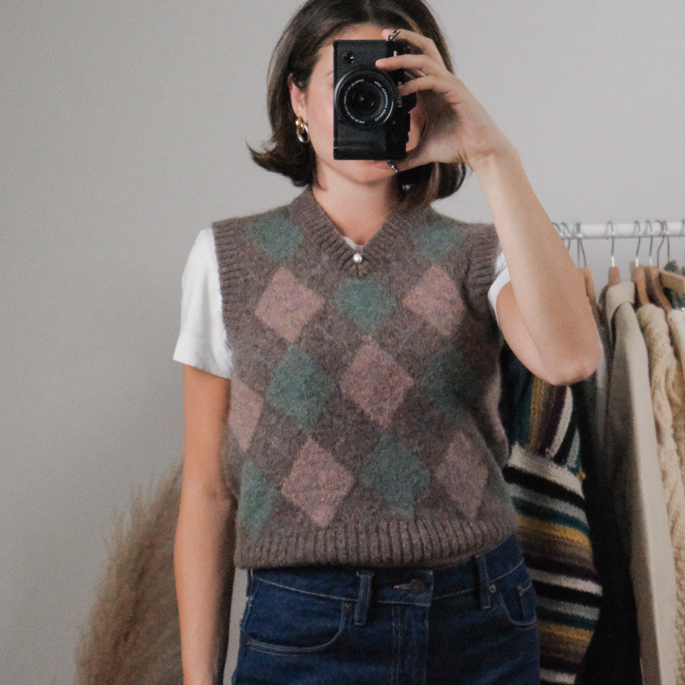 Vintage x Wool Blend Argyle Sweater Vest (S)