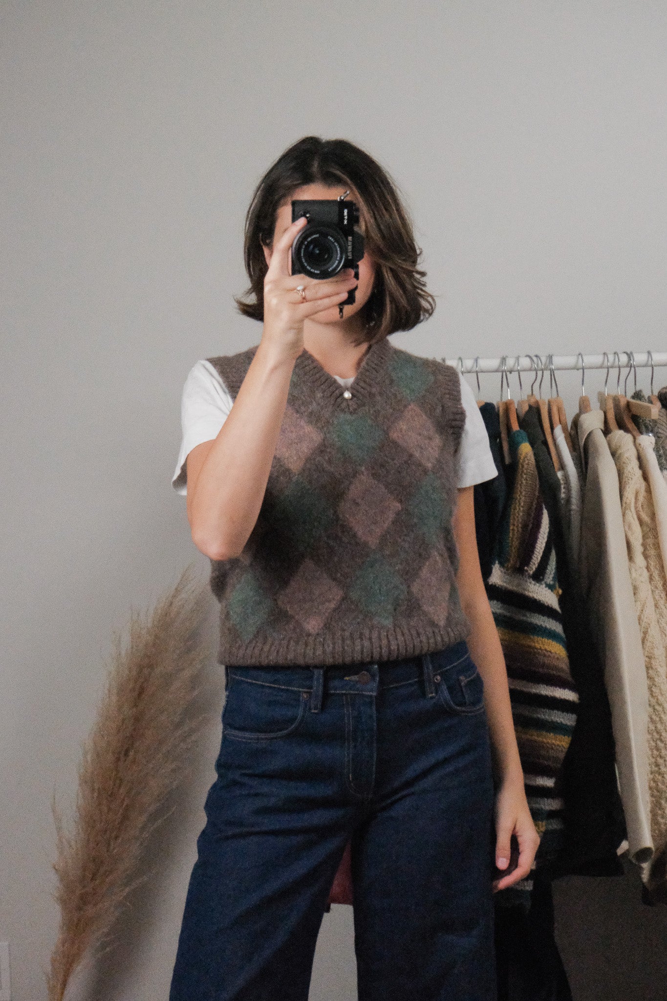 Vintage x Wool Blend Argyle Sweater Vest (S)