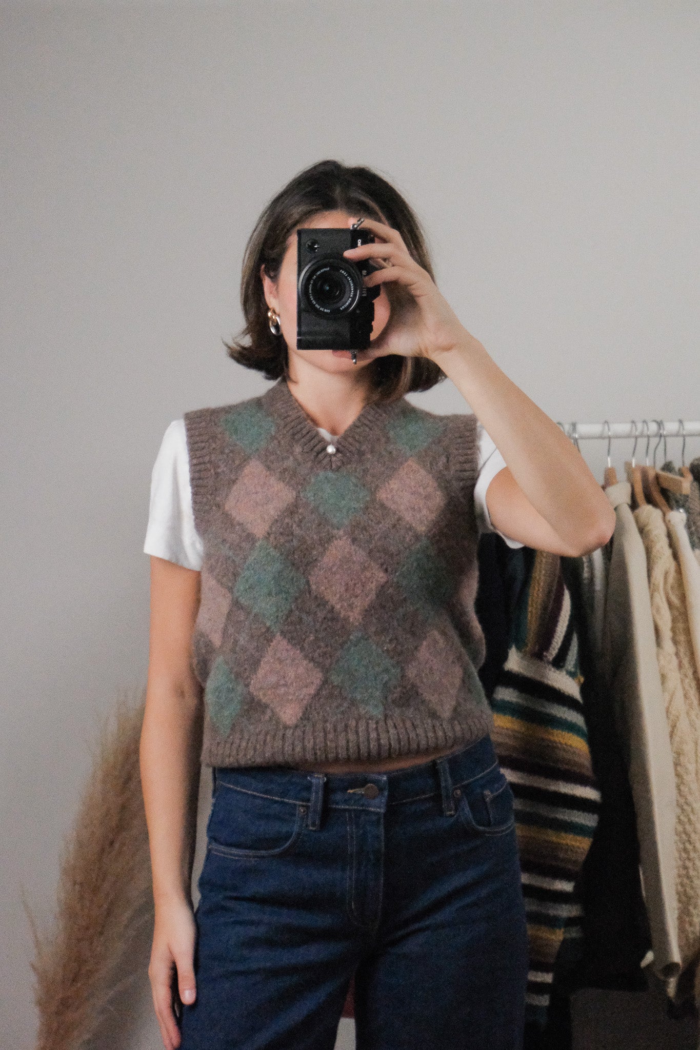 Vintage x Wool Blend Argyle Sweater Vest (S)