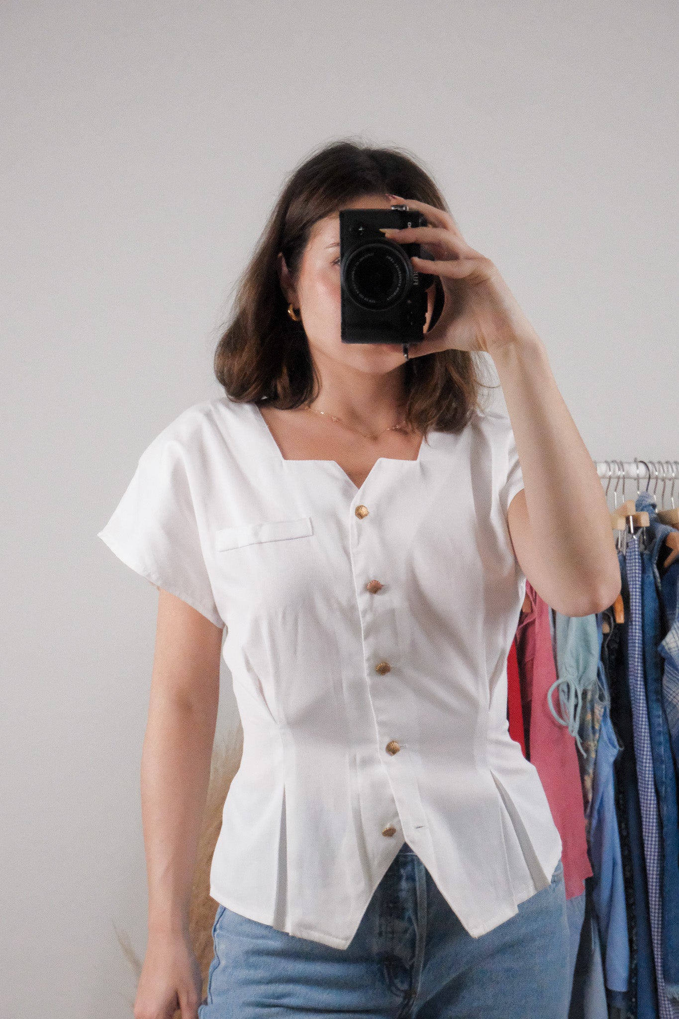 Made in Canada x Vintage x Sea-Shell Button Blouse (M)