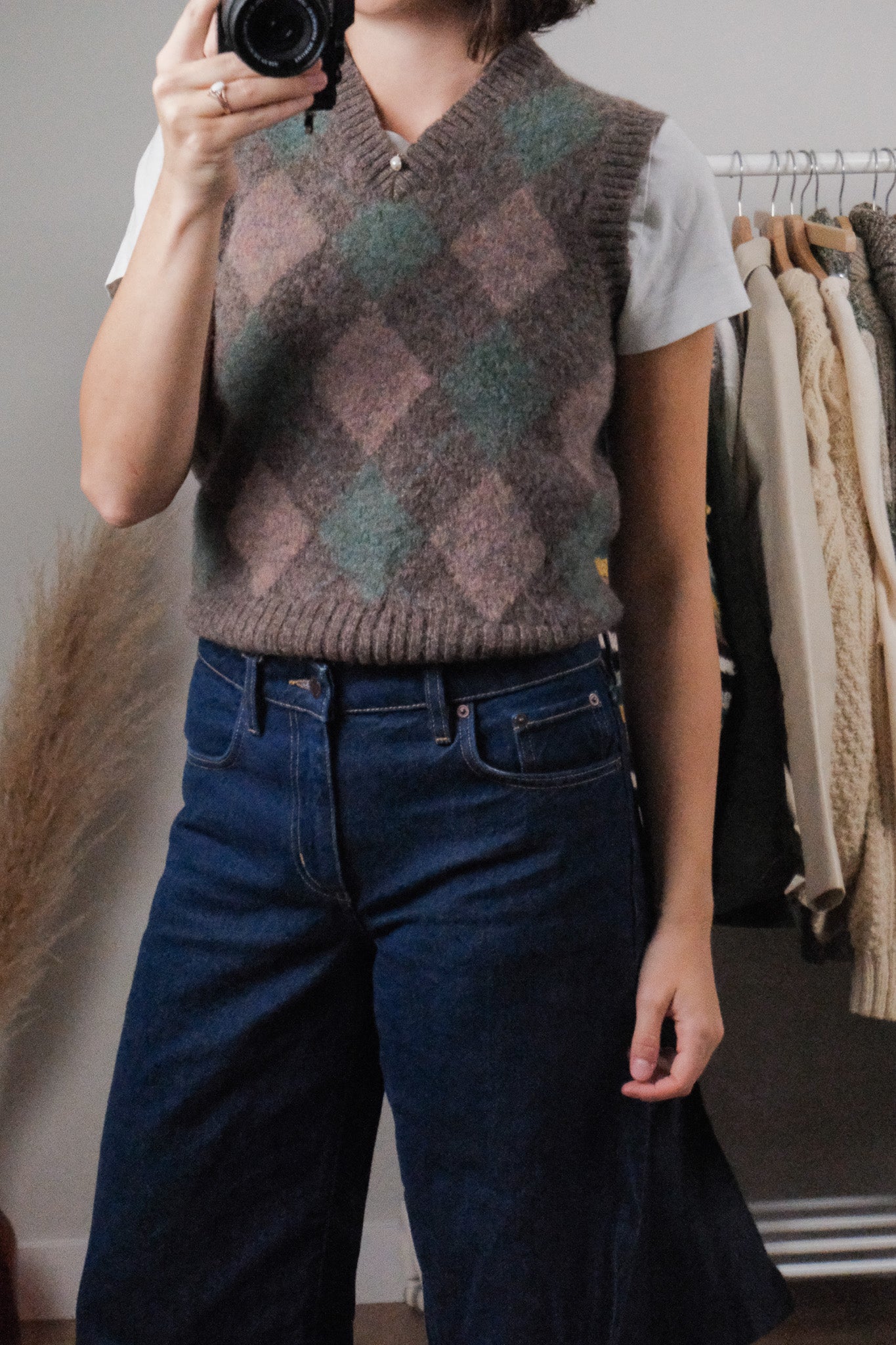 Vintage x Wool Blend Argyle Sweater Vest (S)