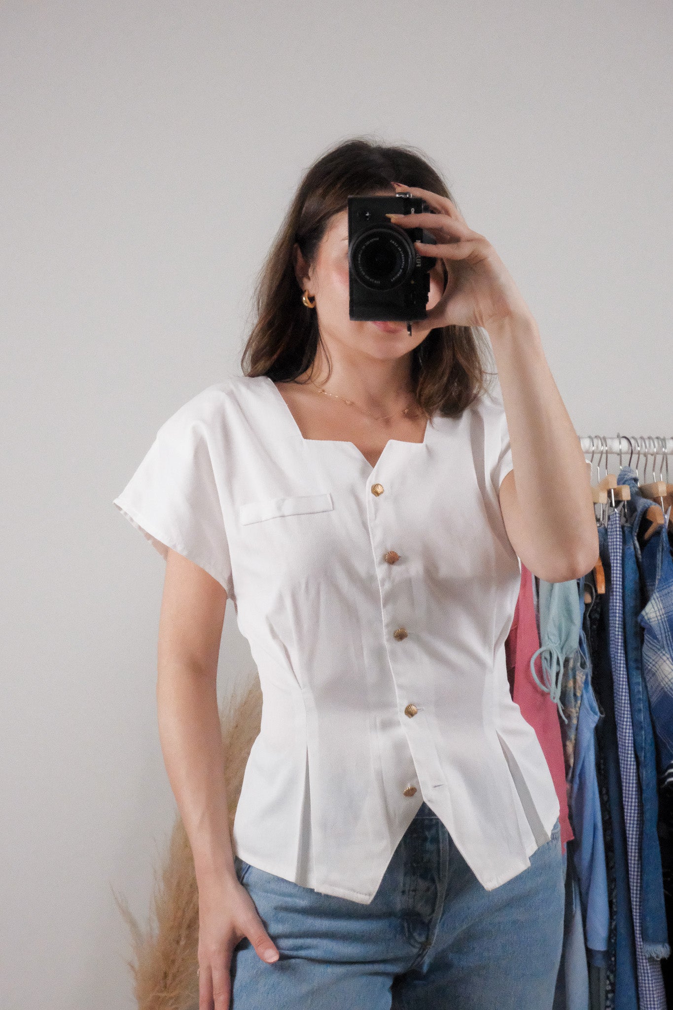 Made in Canada x Vintage x Sea-Shell Button Blouse (M)