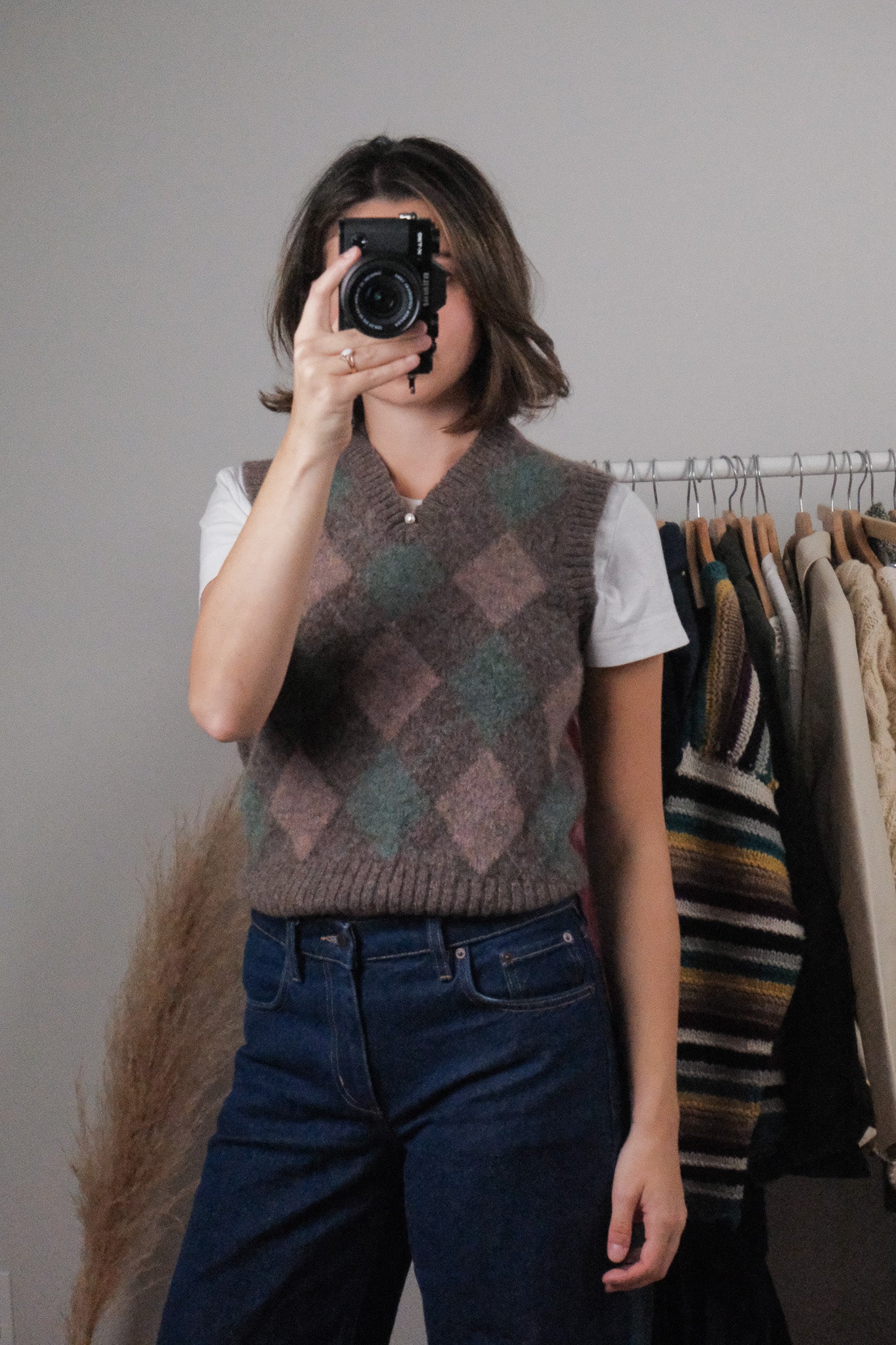 Vintage x Wool Blend Argyle Sweater Vest (S)