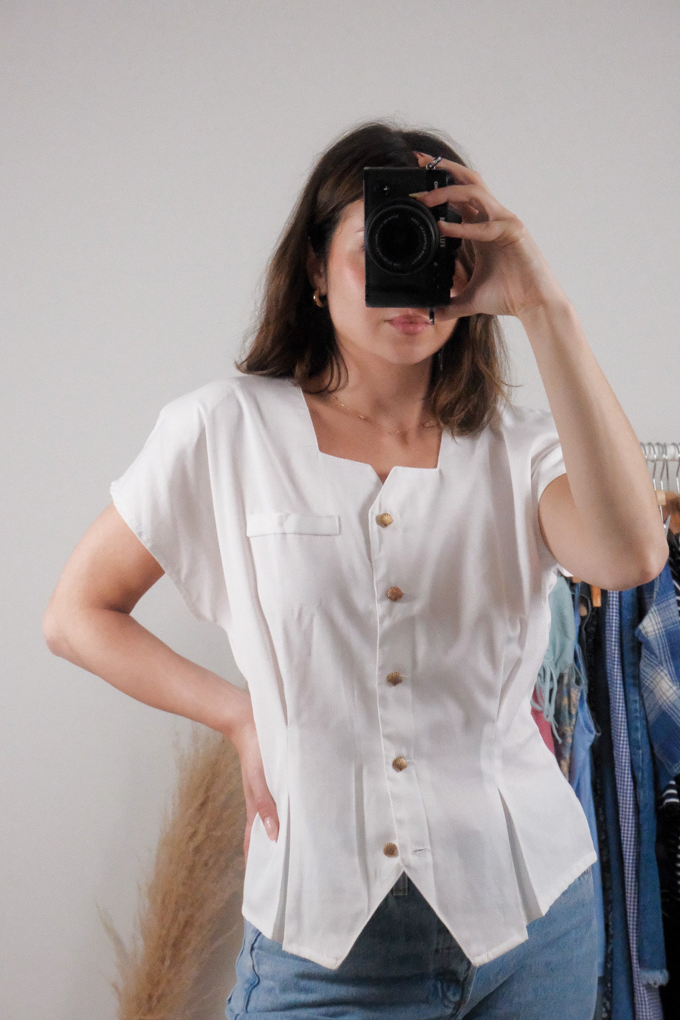 Made in Canada x Vintage x Sea-Shell Button Blouse (M)
