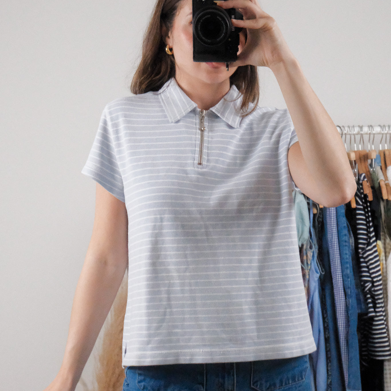 Vintage x Striped Collared Top (M/L)