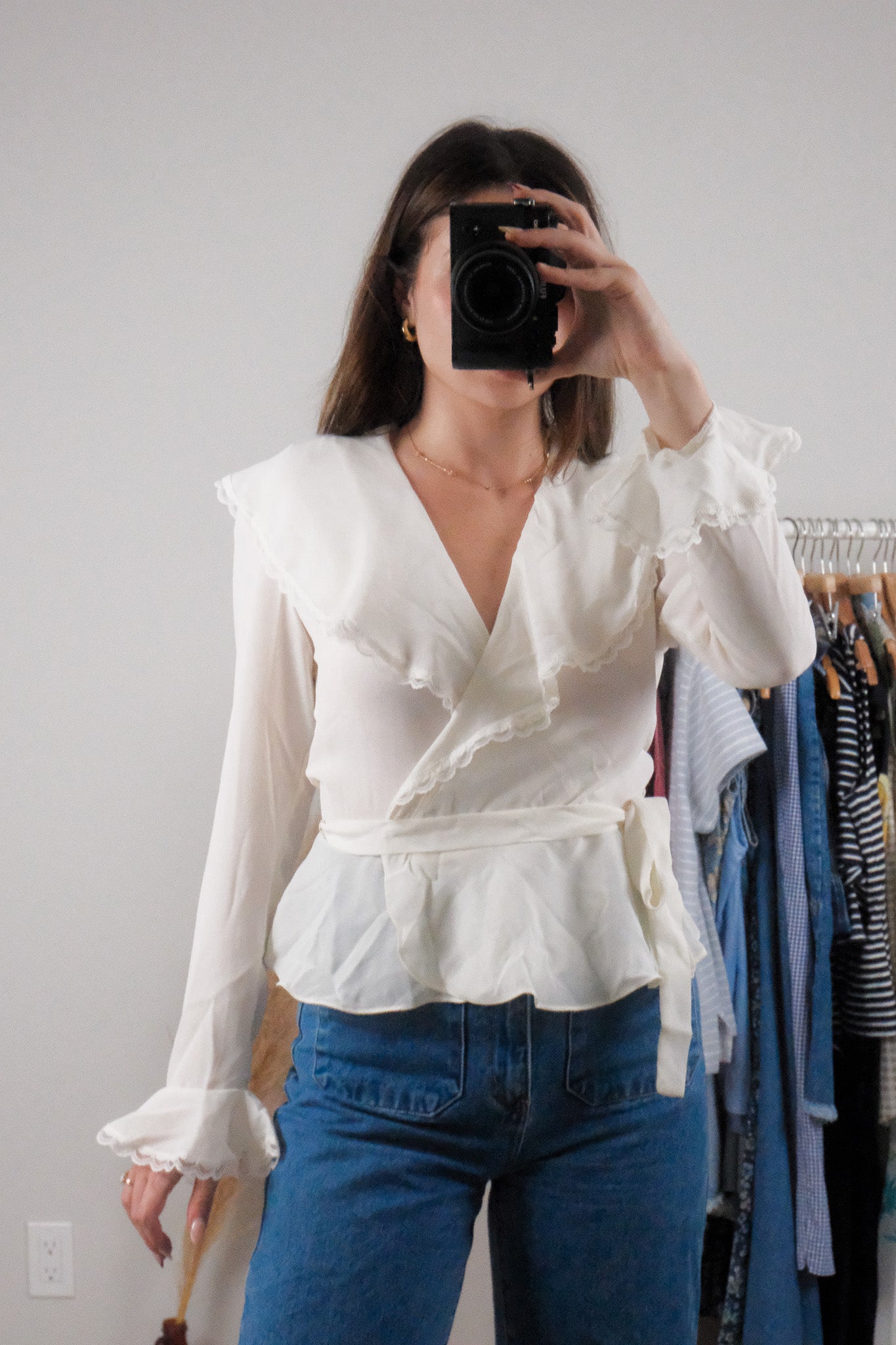 Made in Canada x Vintage 80s x Sheer Wrap Blouse (S)