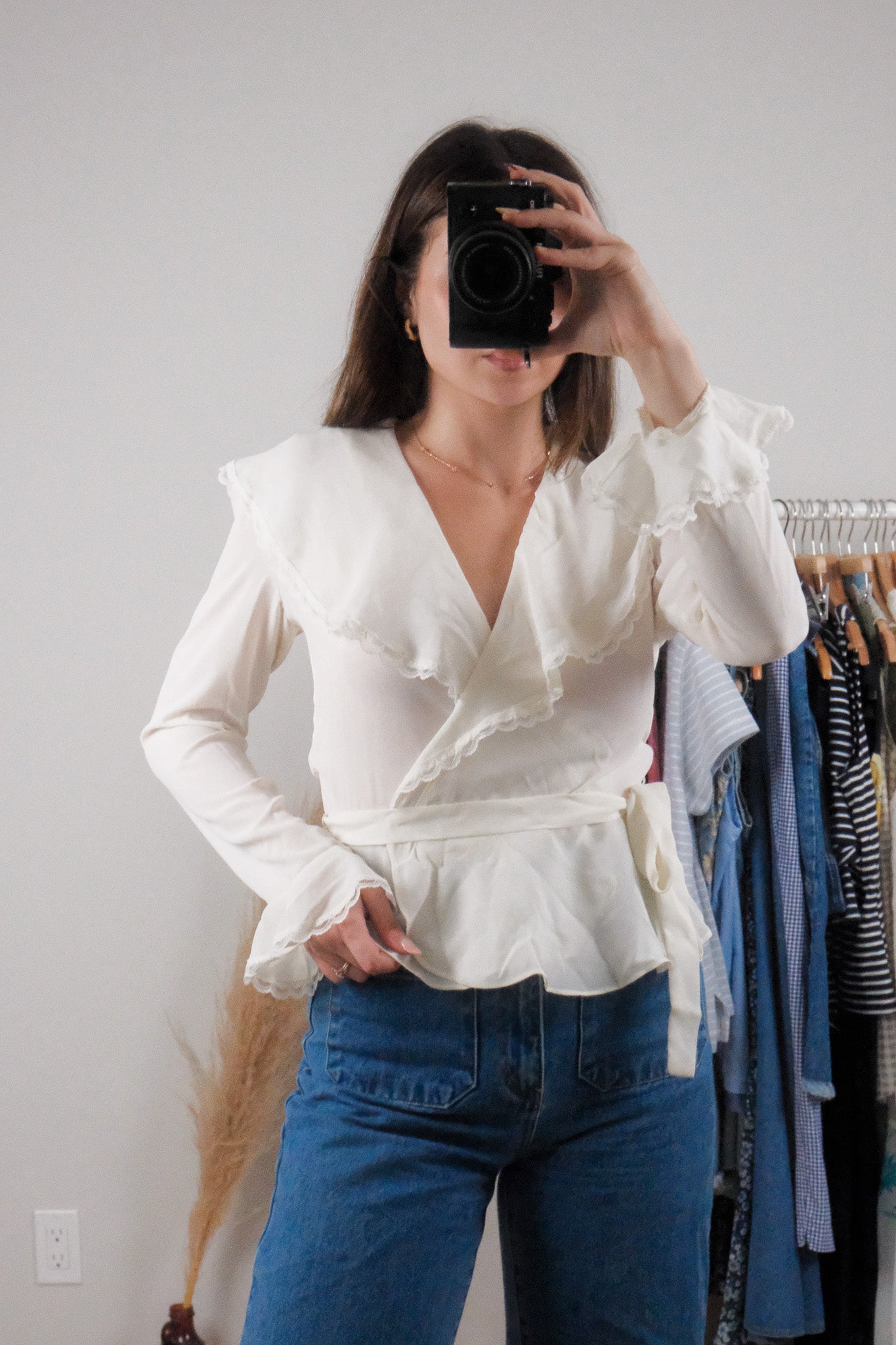 Made in Canada x Vintage 80s x Sheer Wrap Blouse (S)