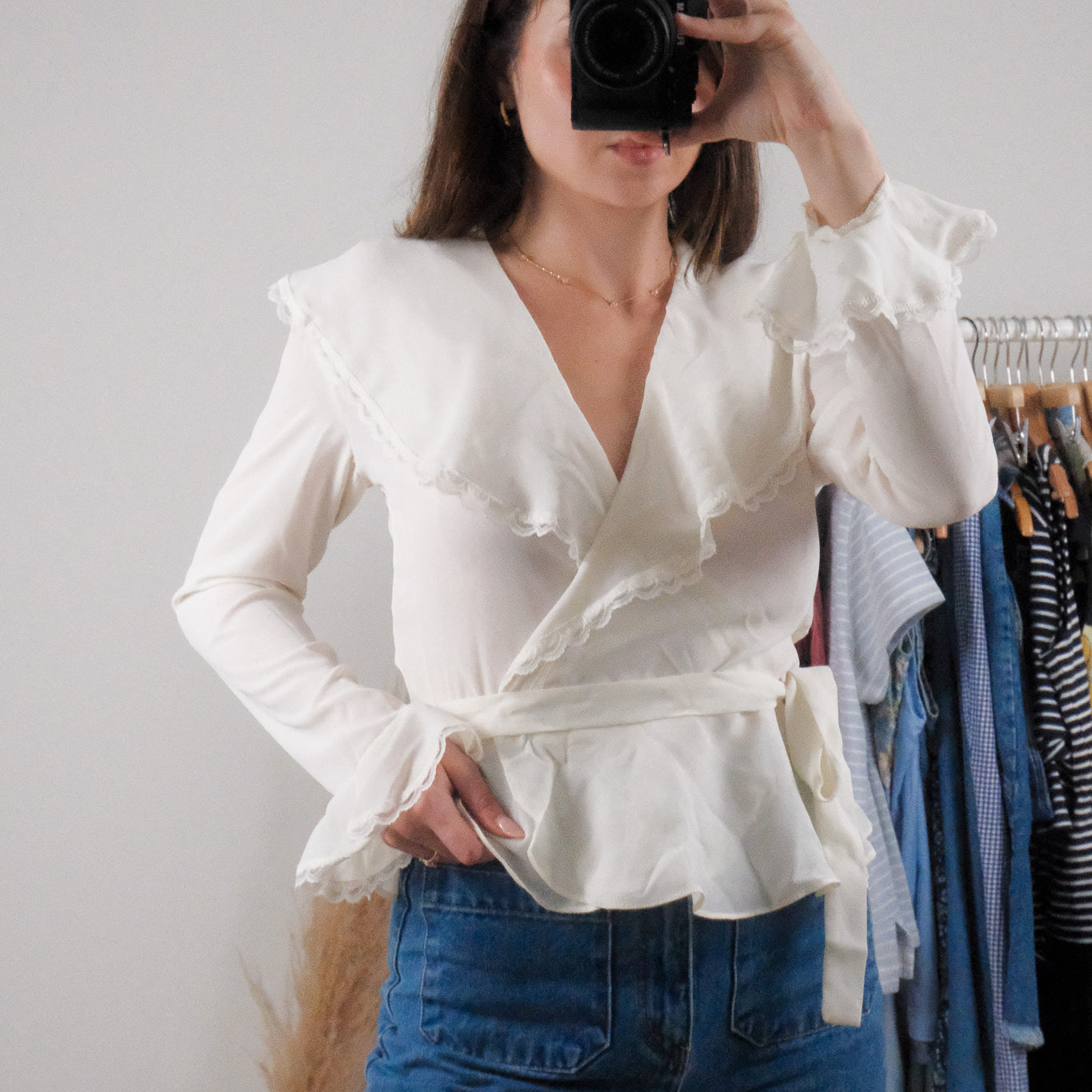 Made in Canada x Vintage 80s x Sheer Wrap Blouse (S)