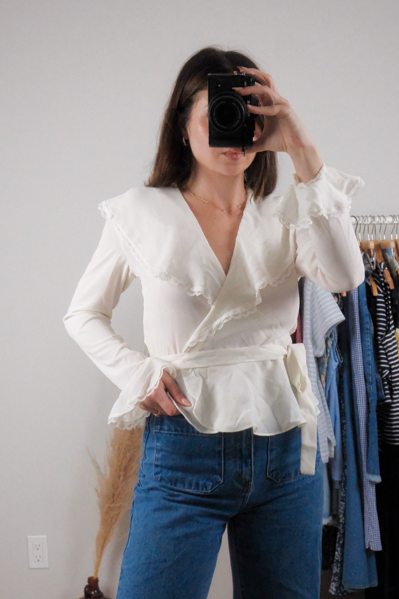 Made in Canada x Vintage 80s x Sheer Wrap Blouse (S)