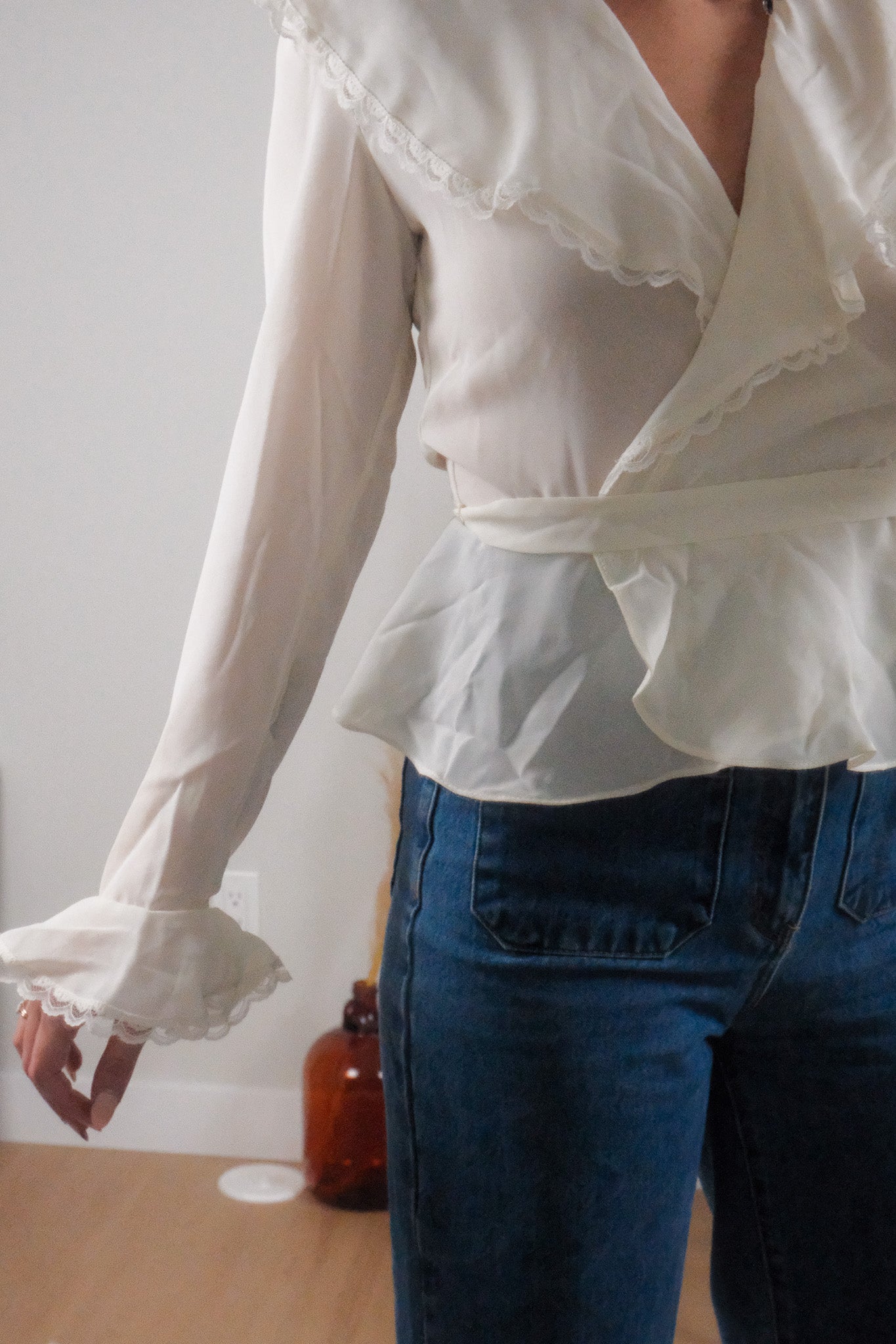 Made in Canada x Vintage 80s x Sheer Wrap Blouse (S)