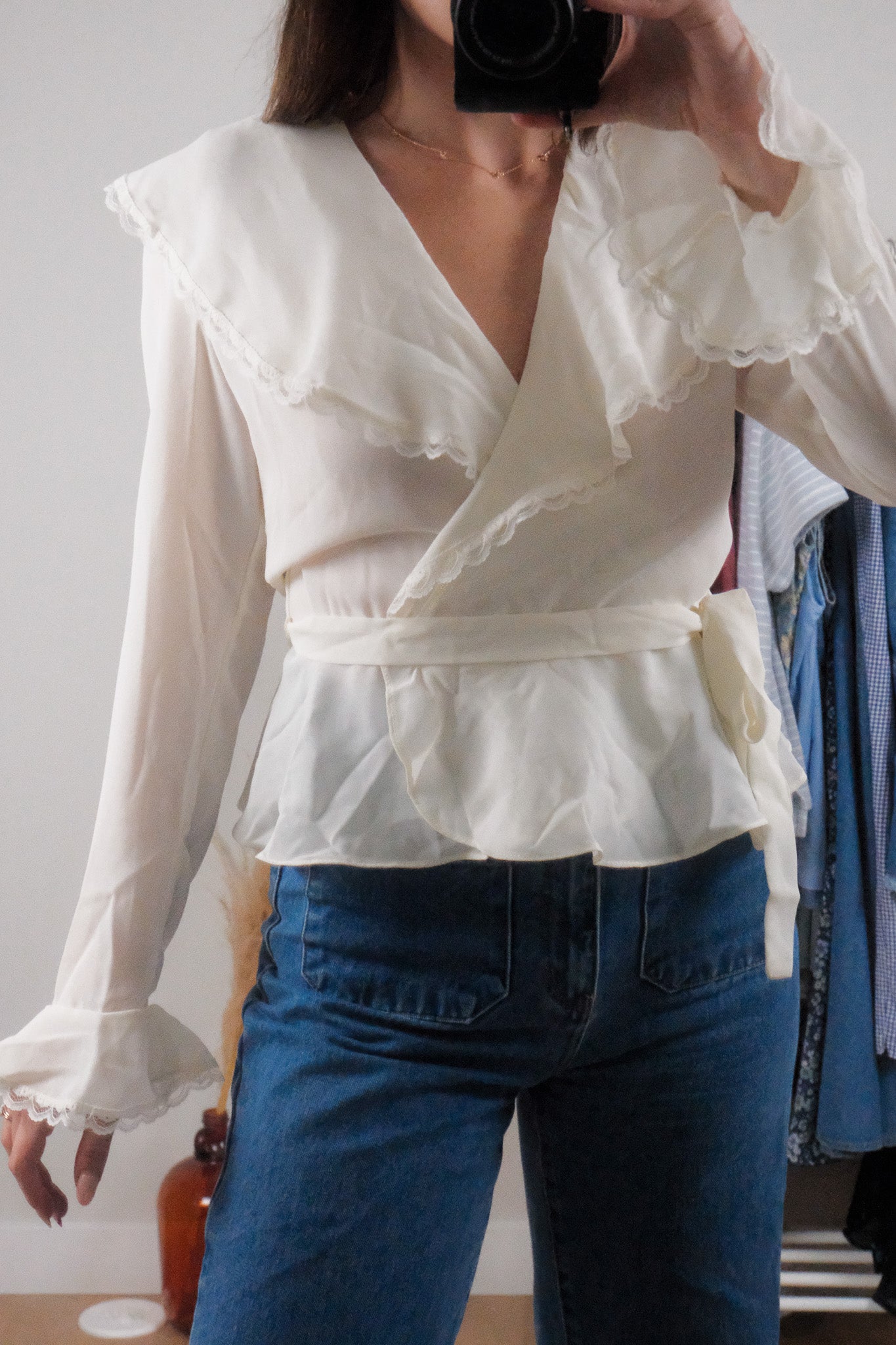 Made in Canada x Vintage 80s x Sheer Wrap Blouse (S)