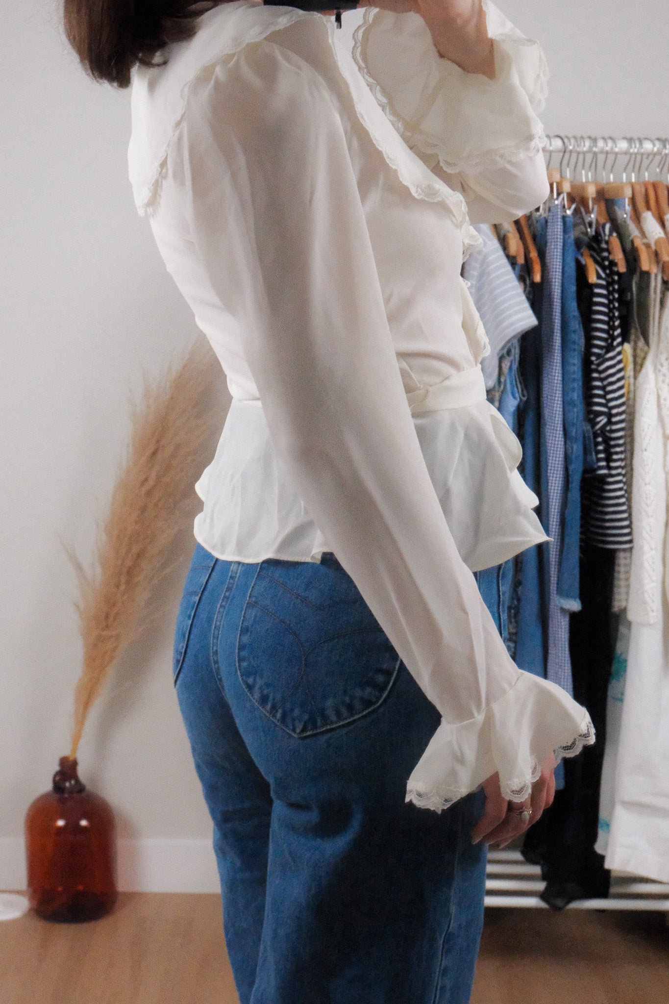 Made in Canada x Vintage 80s x Sheer Wrap Blouse (S)
