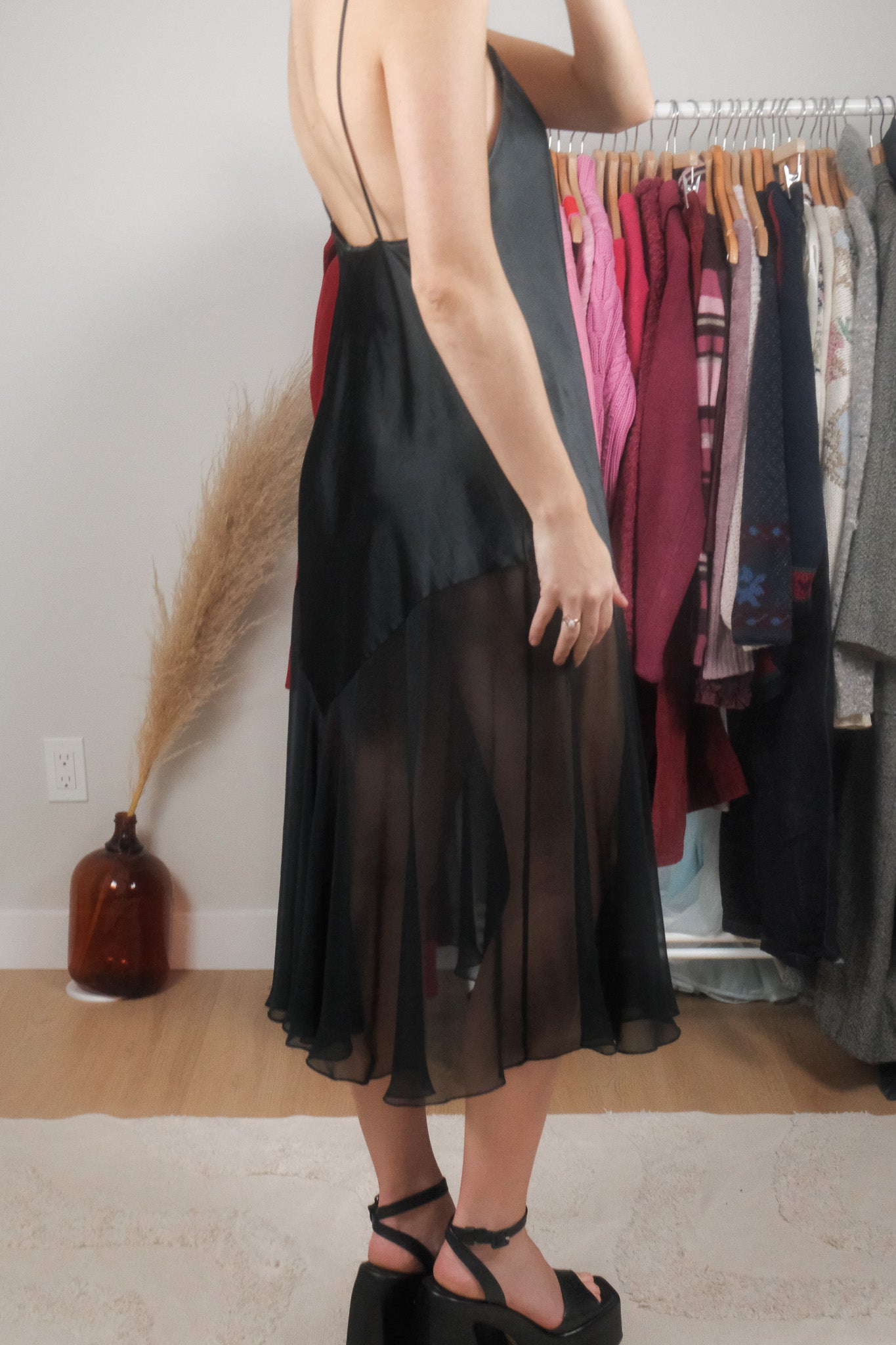 Vintage x Satin/Sheer Slip Dress (M)