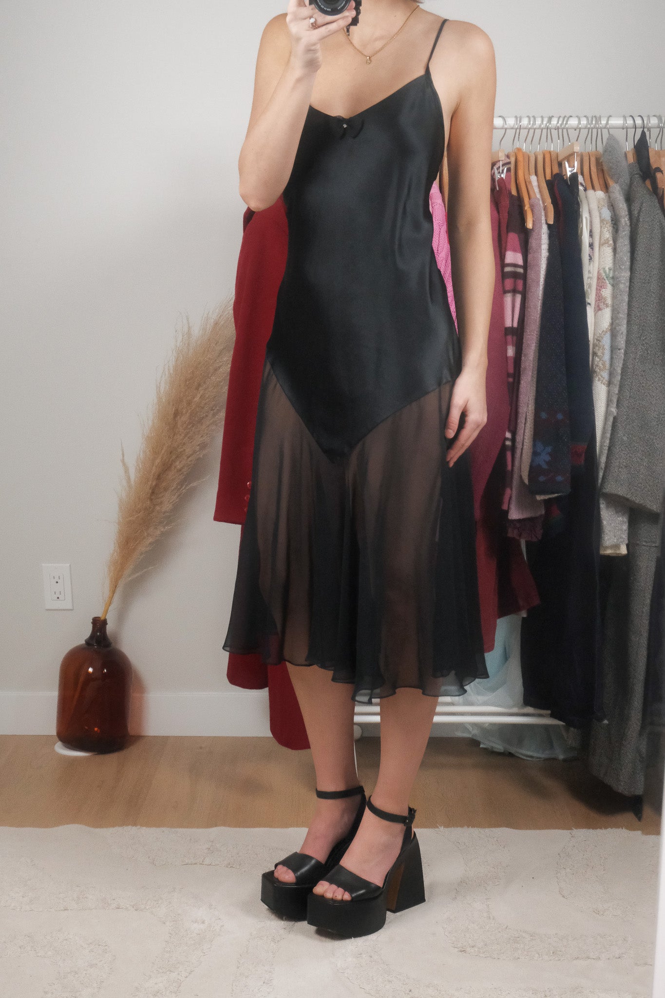 Vintage x Satin/Sheer Slip Dress (M)