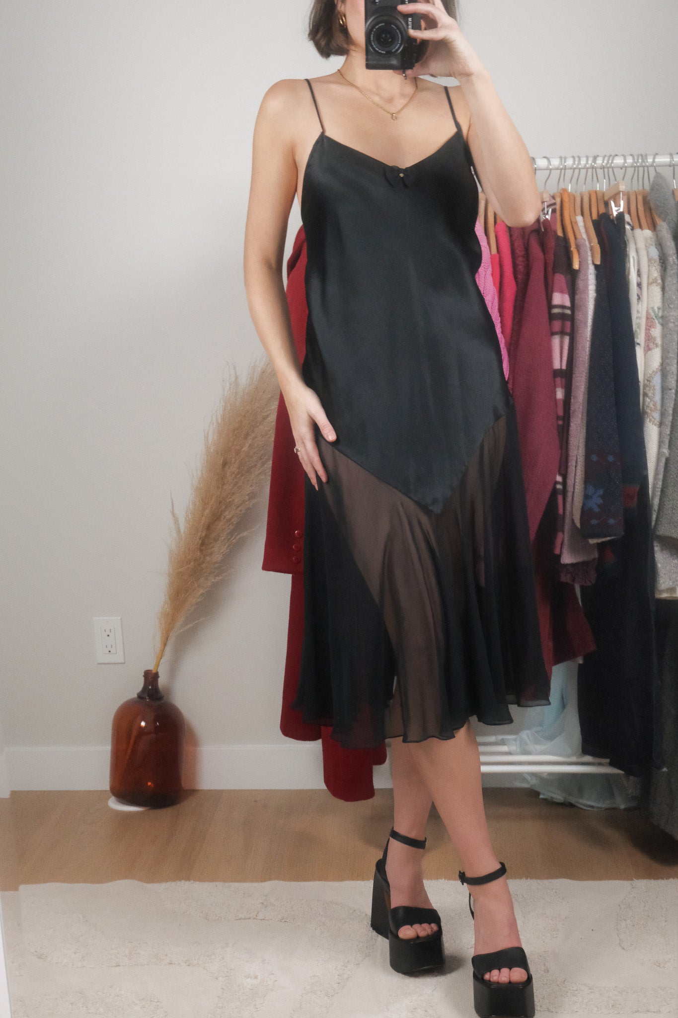 Vintage x Satin/Sheer Slip Dress (M)