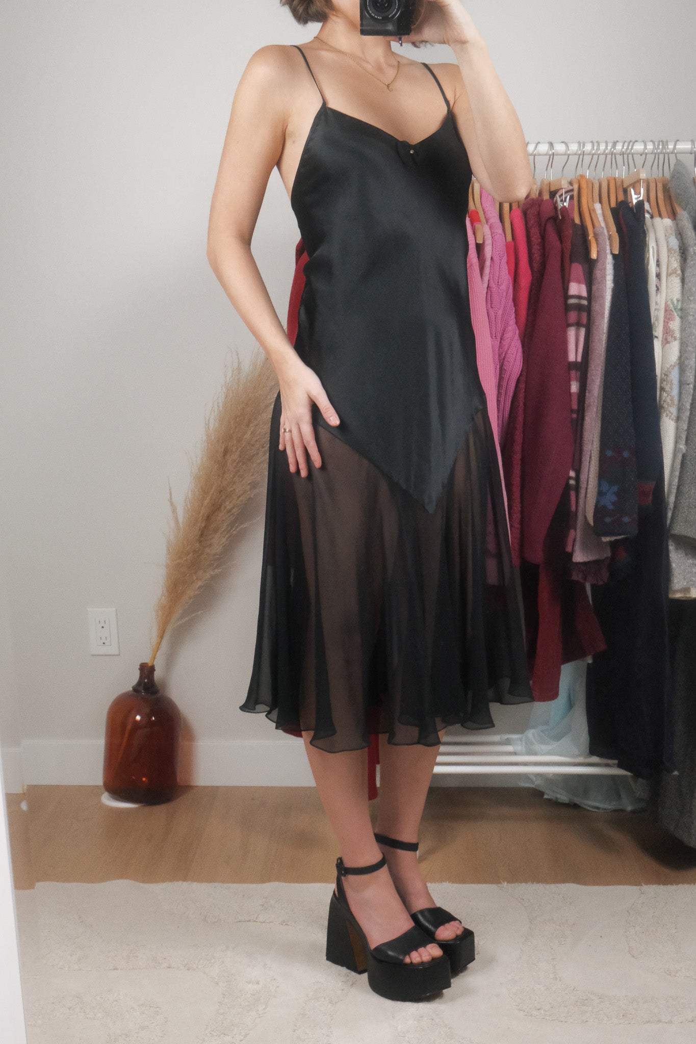 Vintage x Satin/Sheer Slip Dress (M)