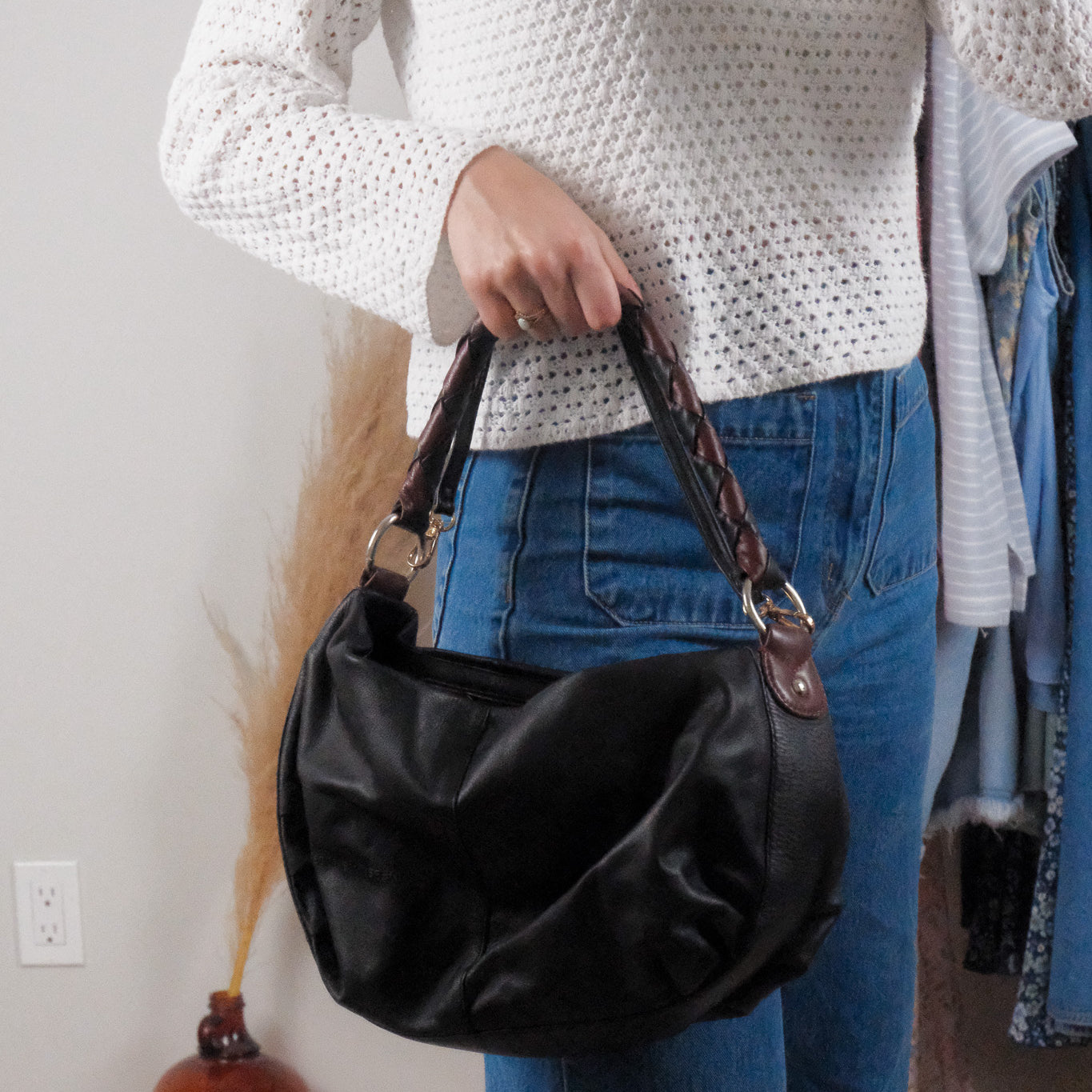 Vintage x Derek Alexander x Slouchy Braided Strap Leather Purse