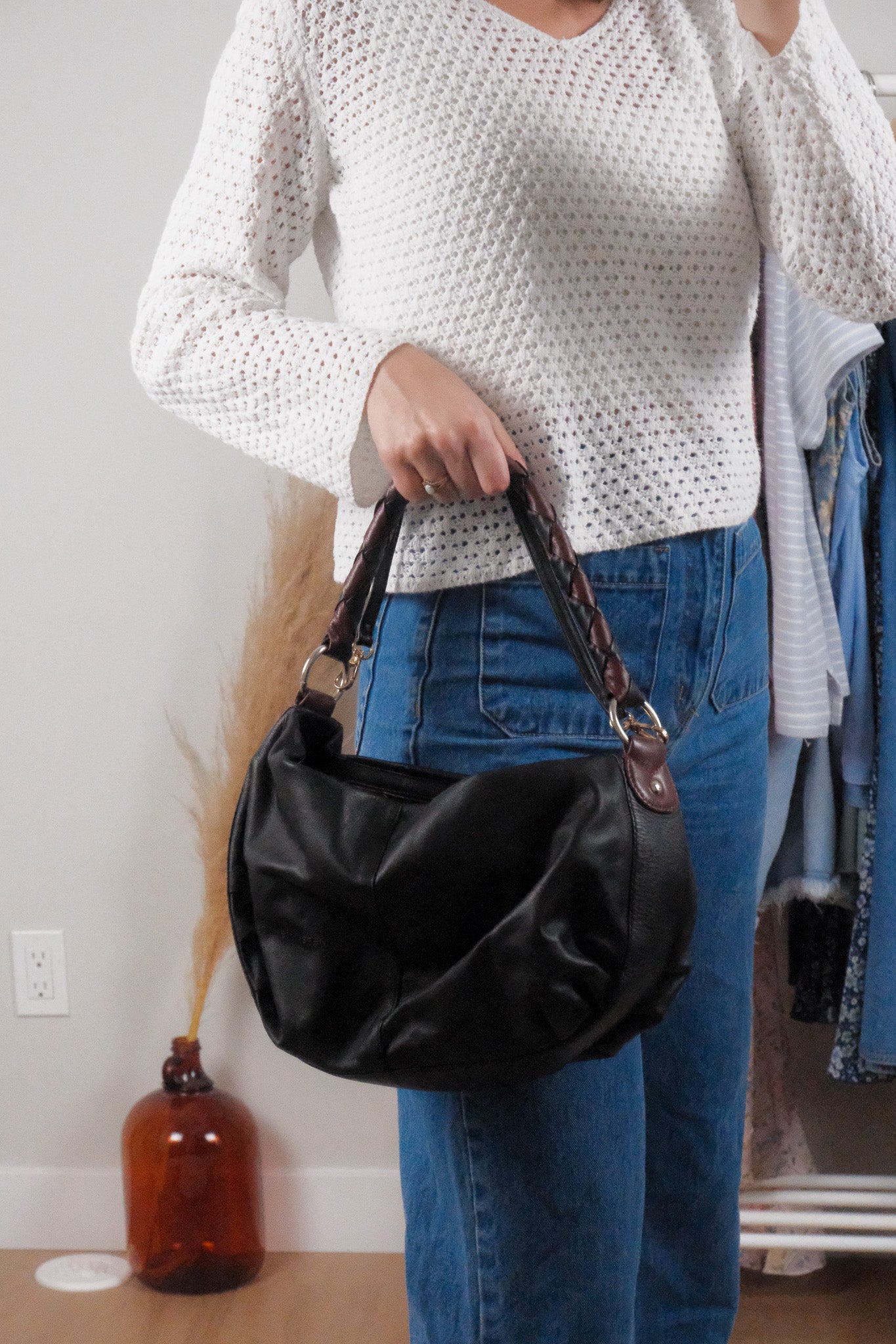 Vintage x Derek Alexander x Slouchy Braided Strap Leather Purse