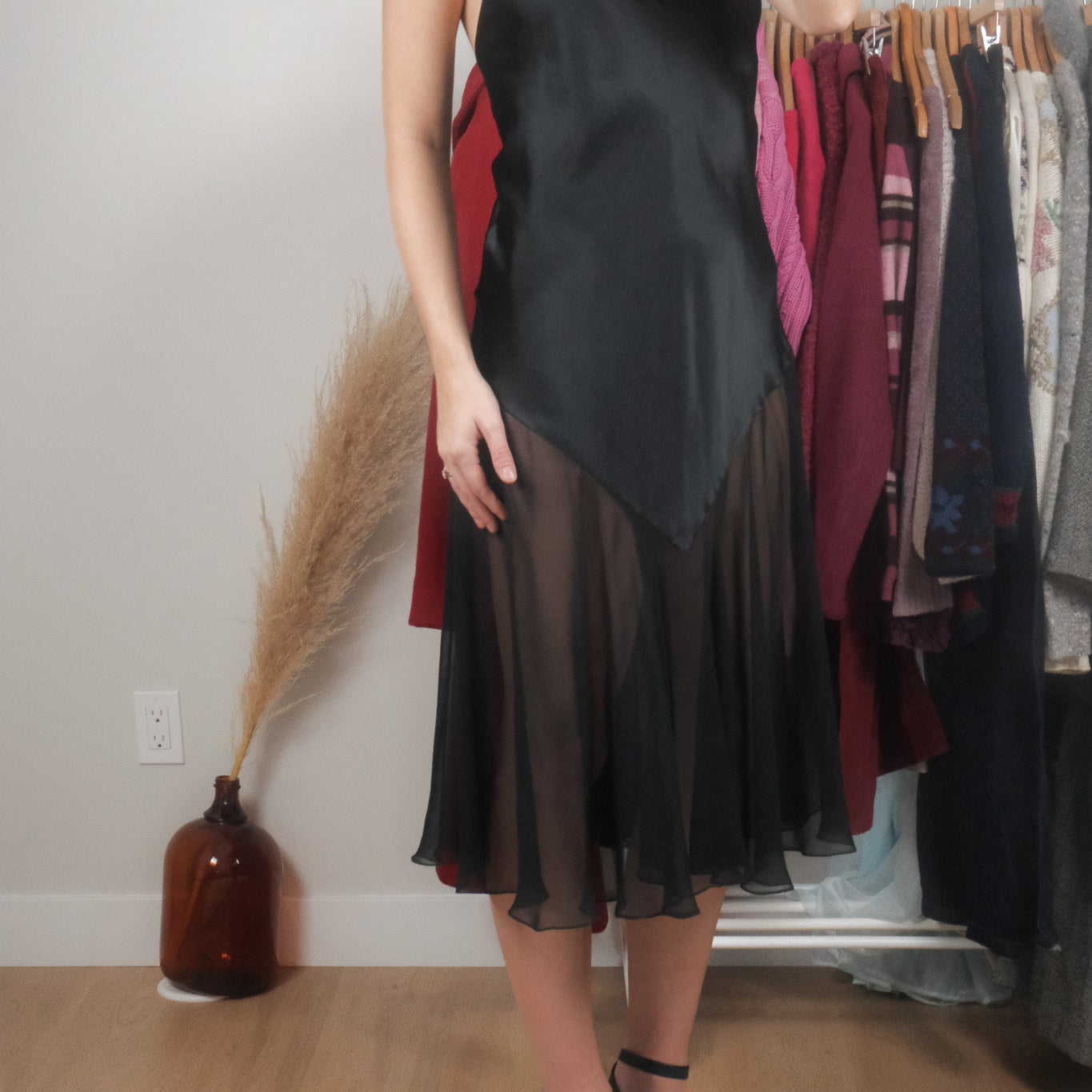 Vintage x Satin/Sheer Slip Dress (M)