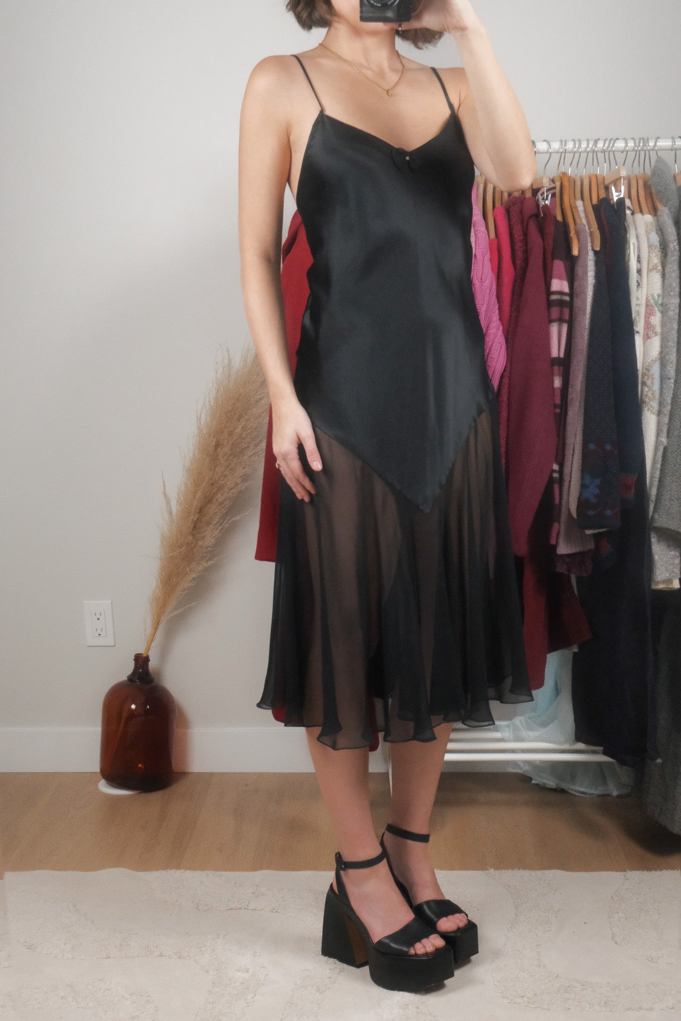 Vintage x Satin/Sheer Slip Dress (M)