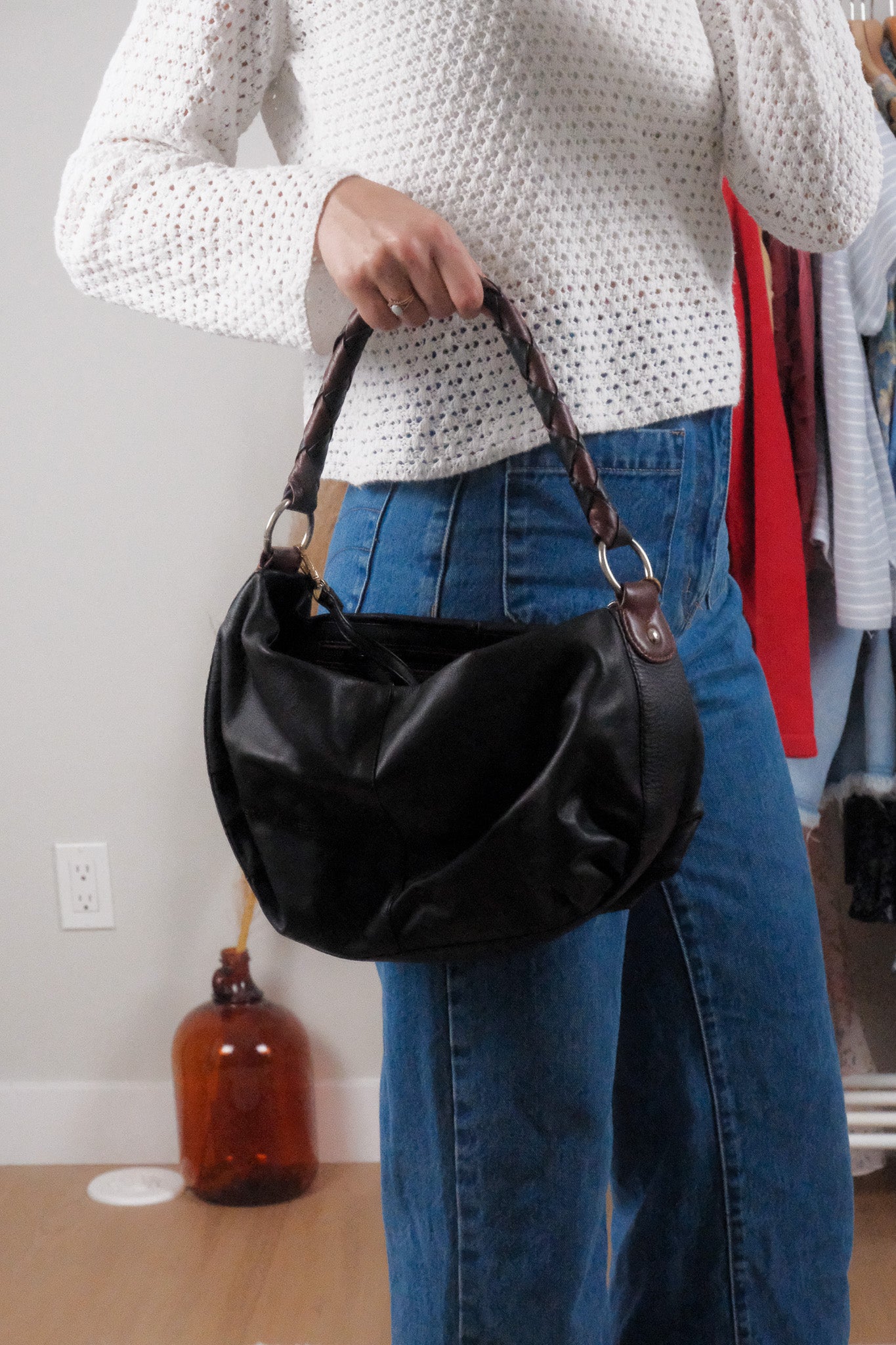 Vintage x Derek Alexander x Slouchy Braided Strap Leather Purse