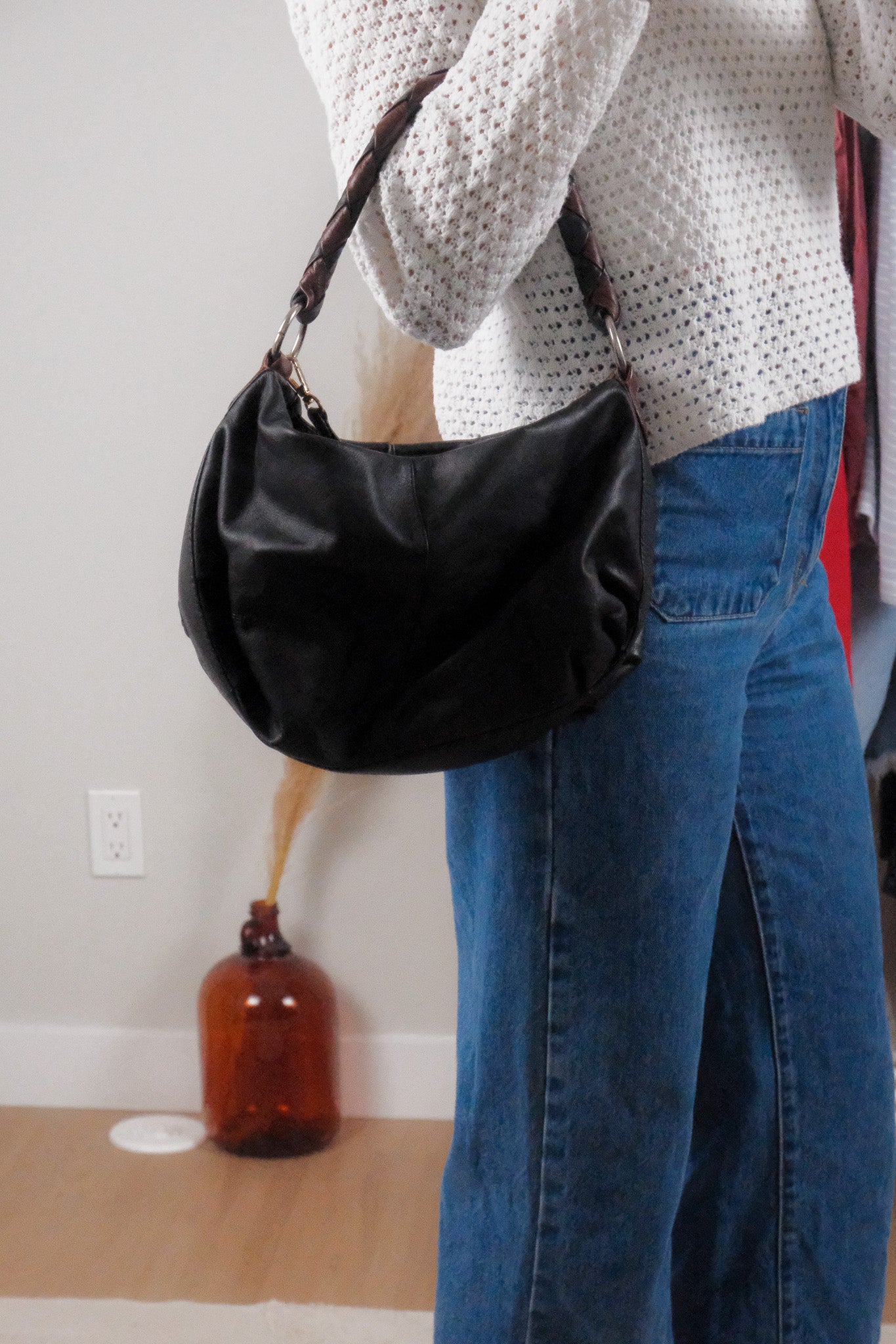 Vintage x Derek Alexander x Slouchy Braided Strap Leather Purse
