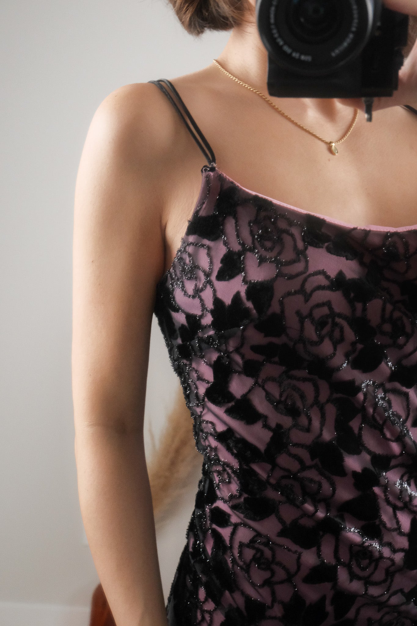 Made in Canada x Vintage x Rose Shimmer Maxi Dress (8/10)