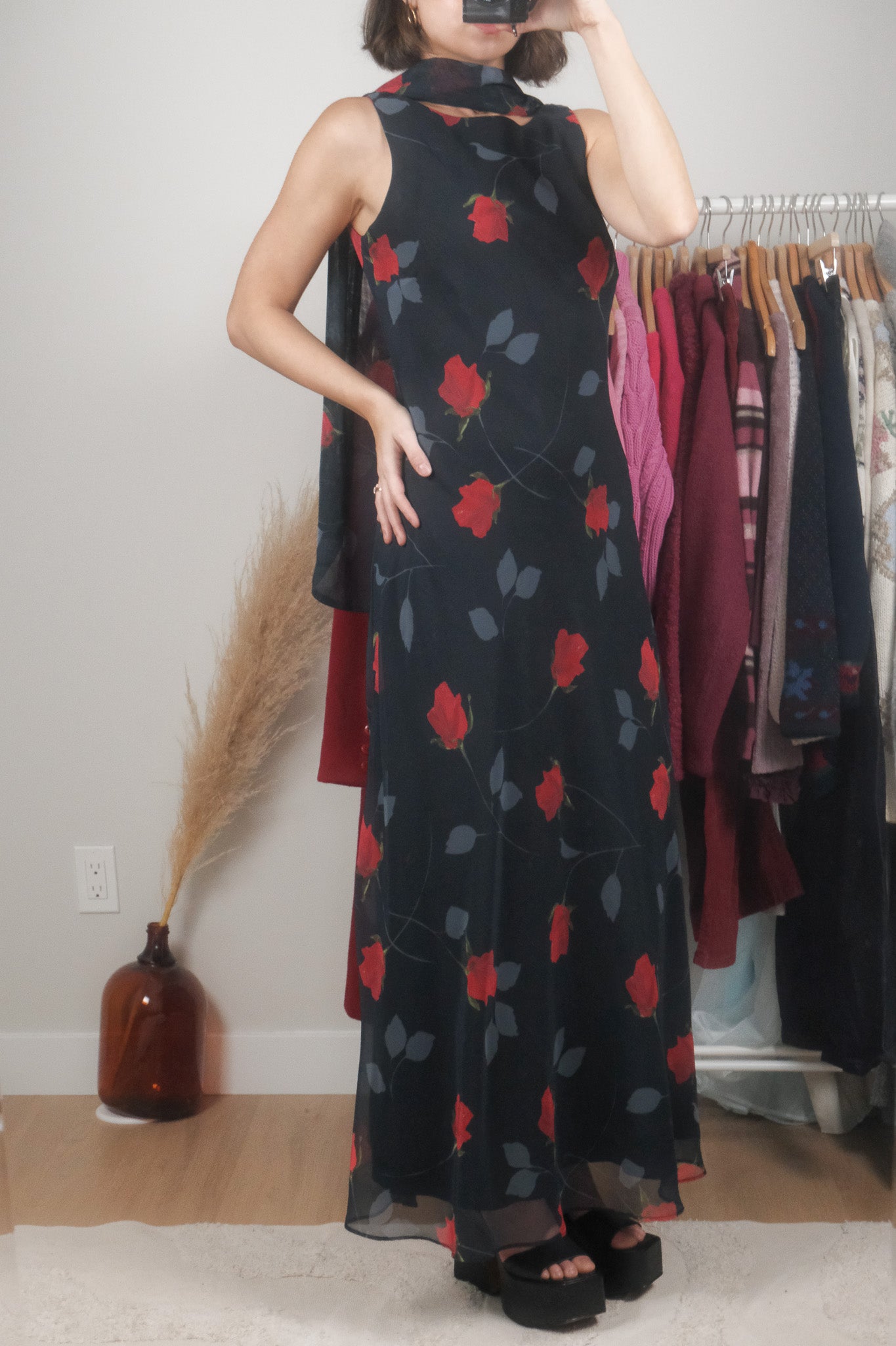 Made in Canada x Vintage x Rose Maxi Dress + Scarf Set (10)