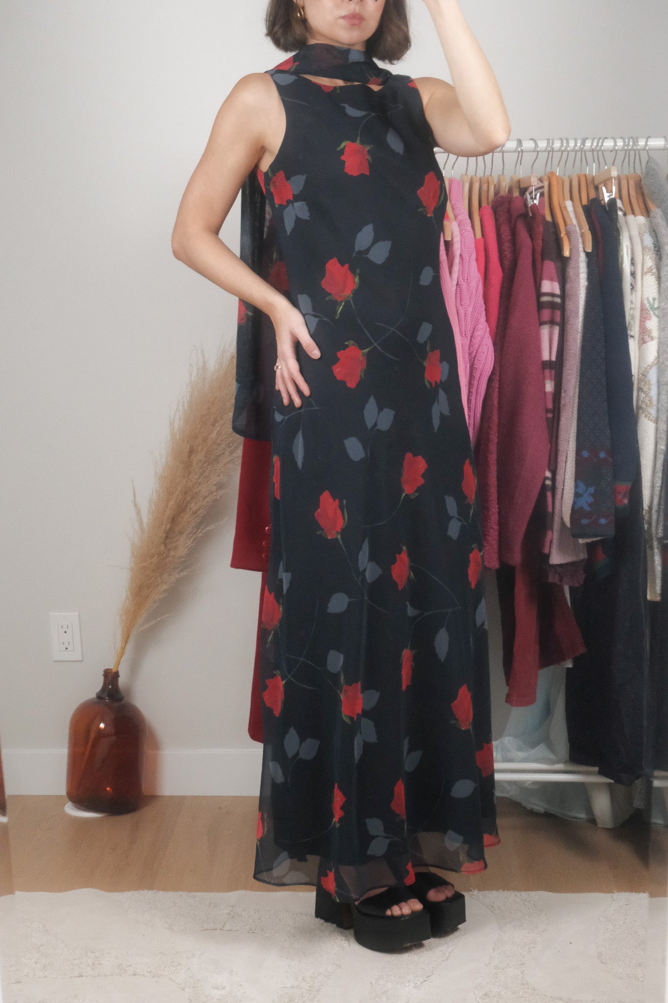 Made in Canada x Vintage x Rose Maxi Dress + Scarf Set (10)