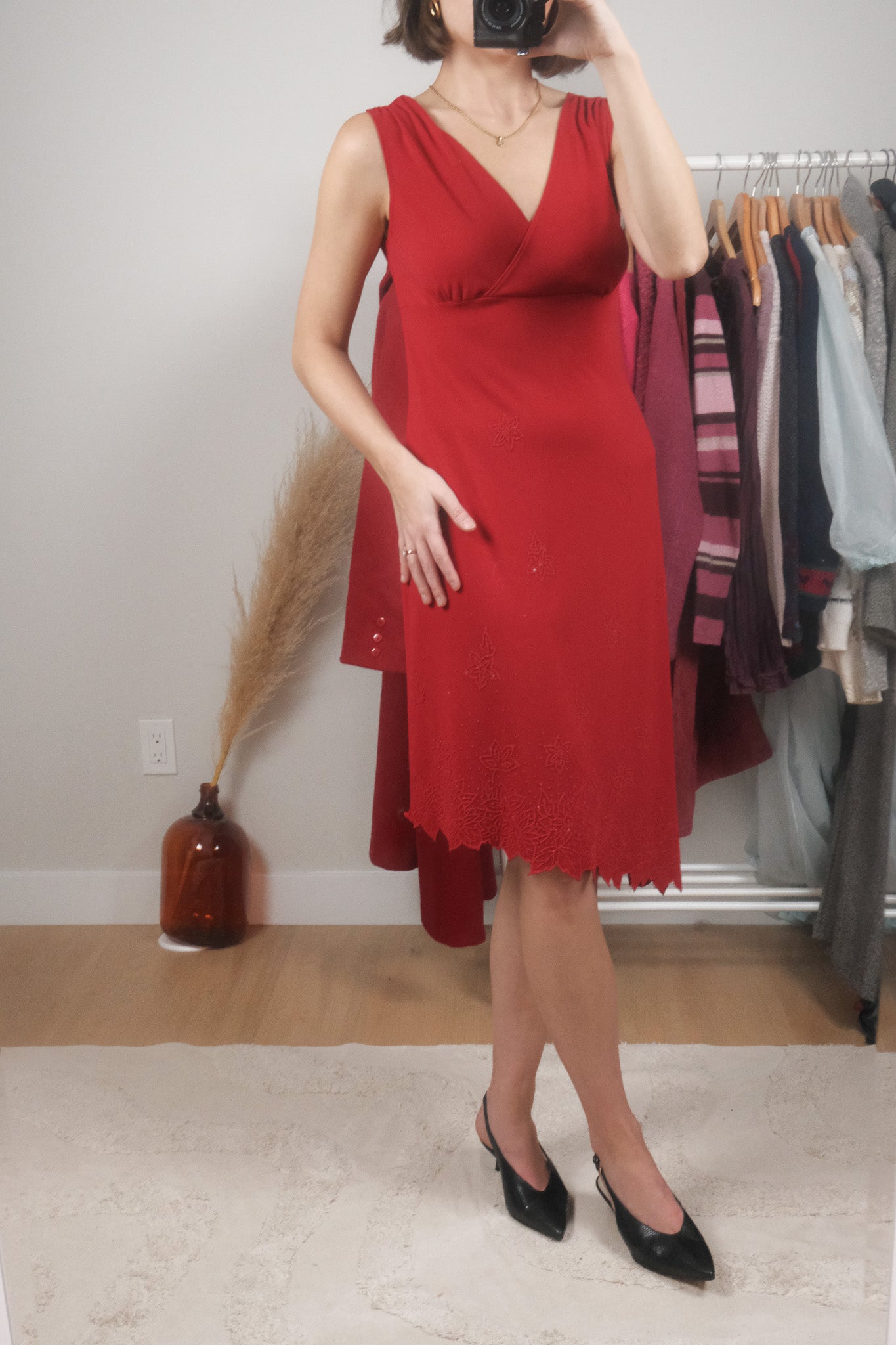 Vintage x Beaded/Sequin Asymmetrical Midi Dress (S)