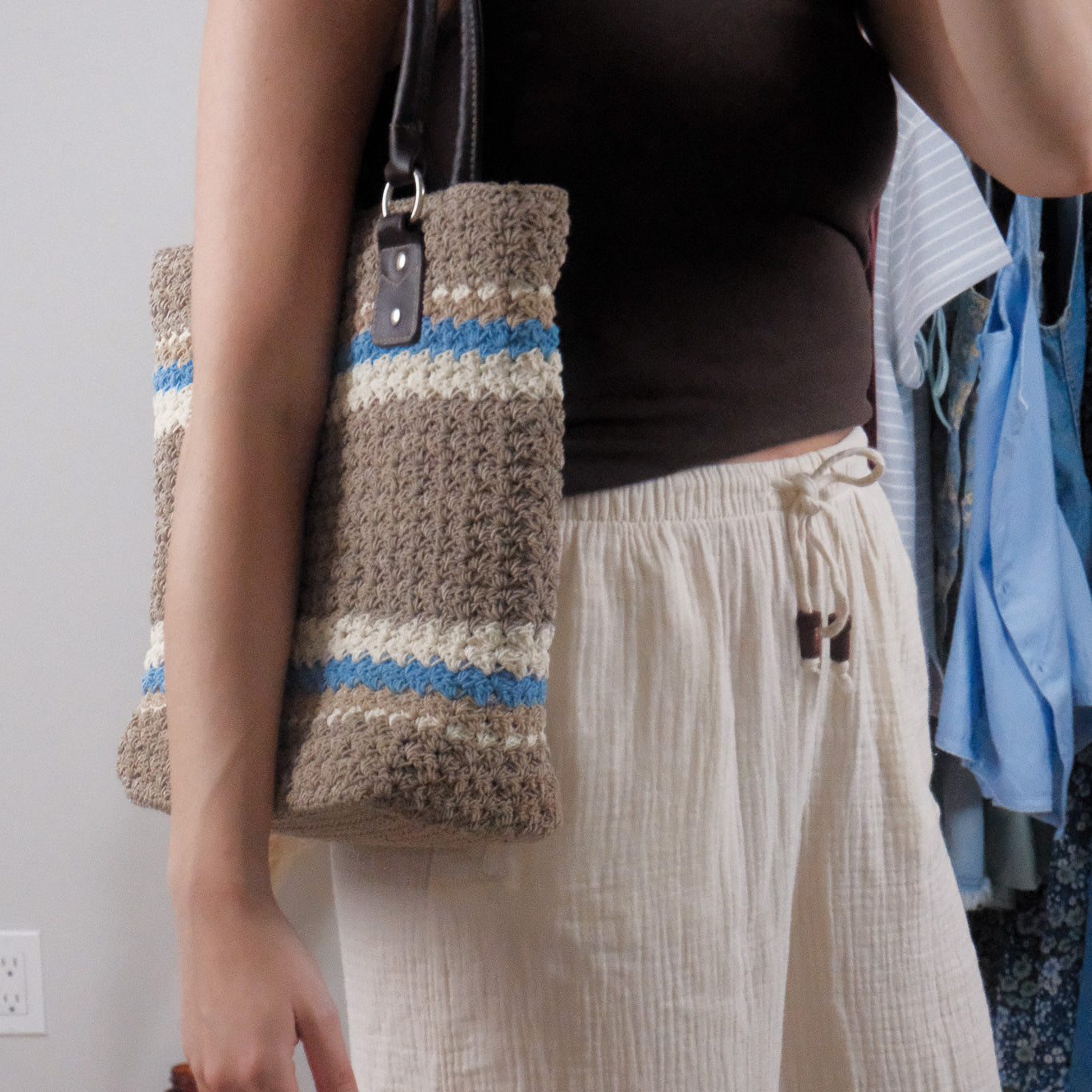 Vintage x Striped Woven Tote Bag