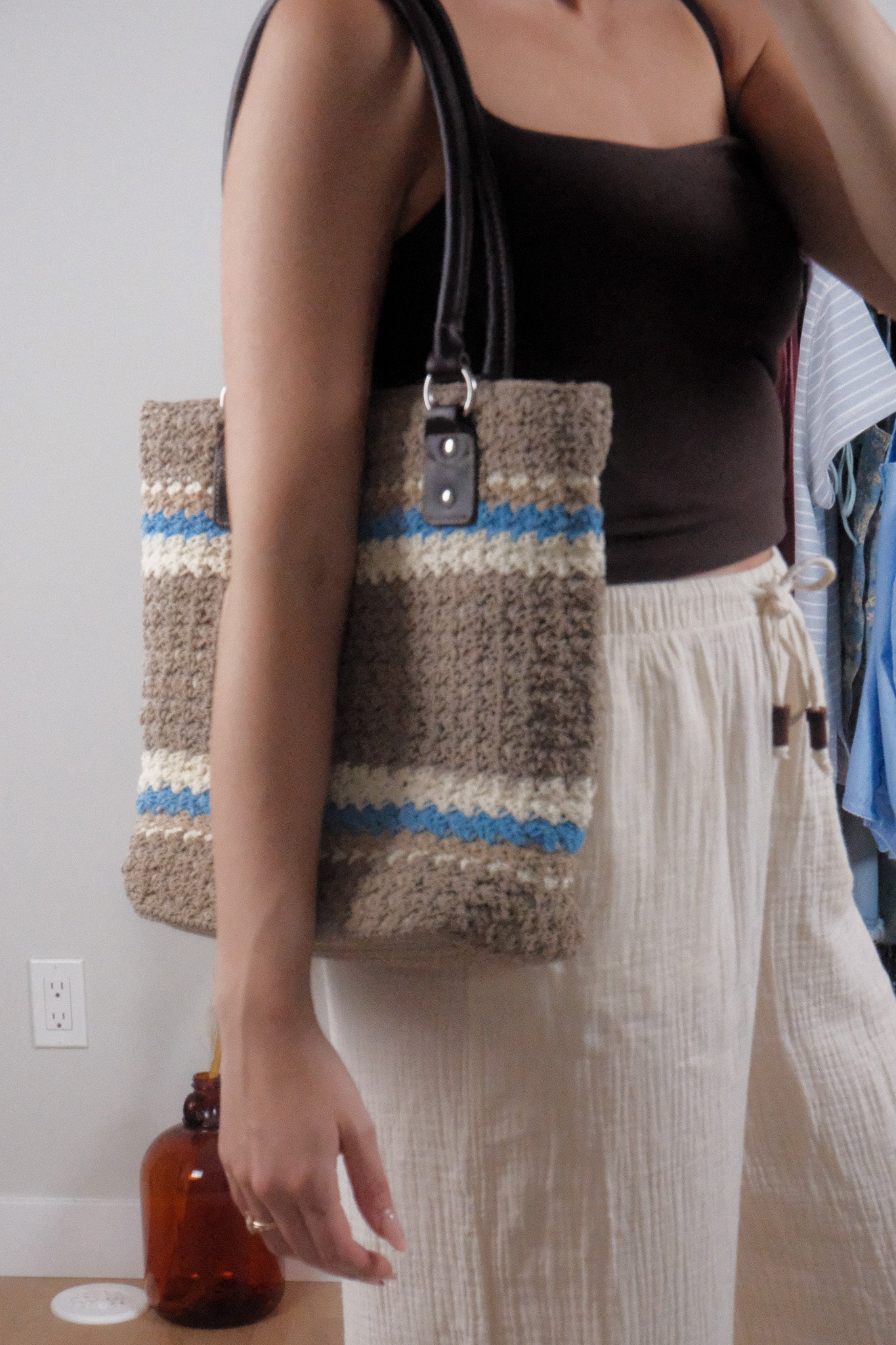 Vintage x Striped Woven Tote Bag