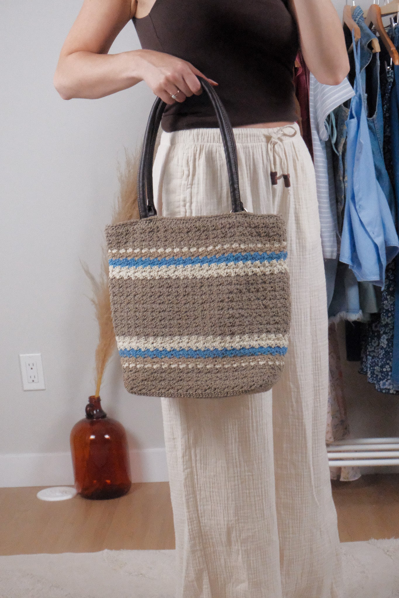 Vintage x Striped Woven Tote Bag