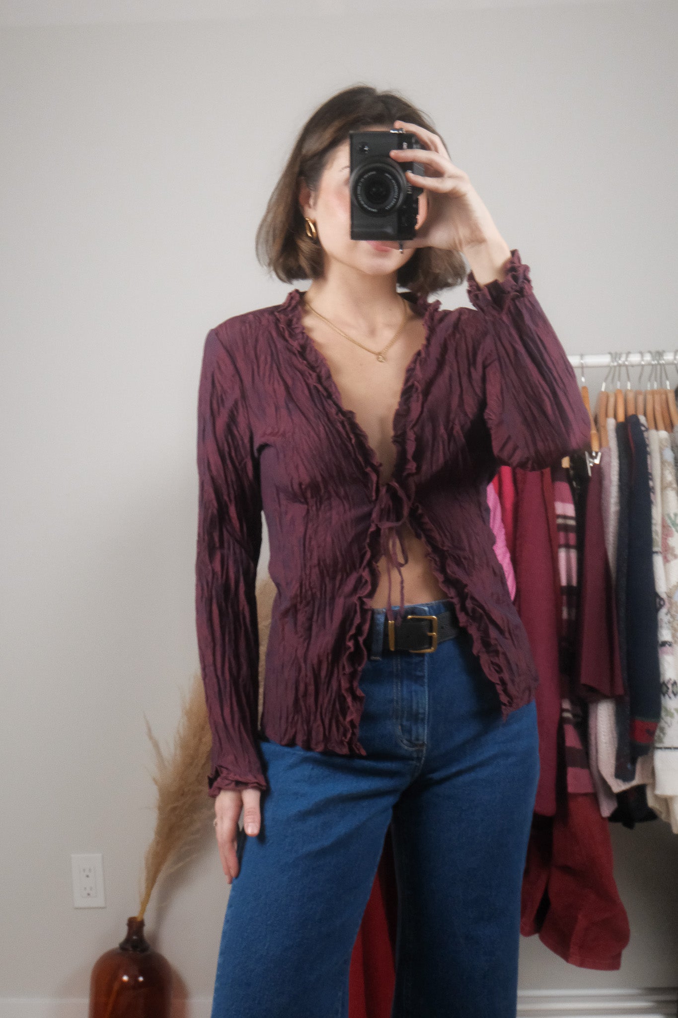 Vintage x Crinkle Front Tie Top (L)