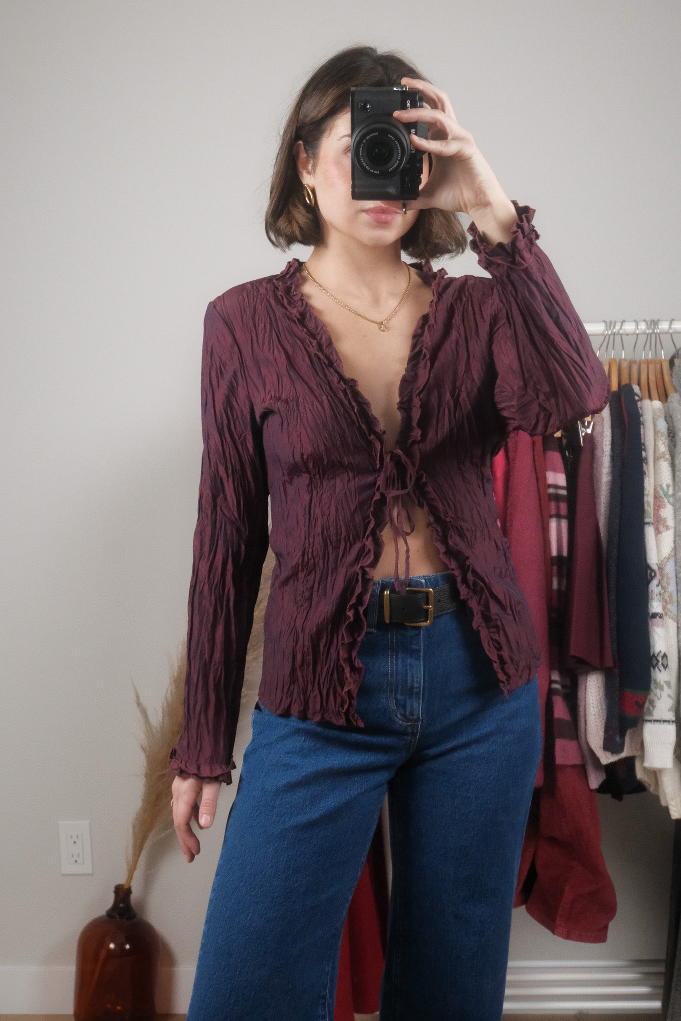Vintage x Crinkle Front Tie Top (L)